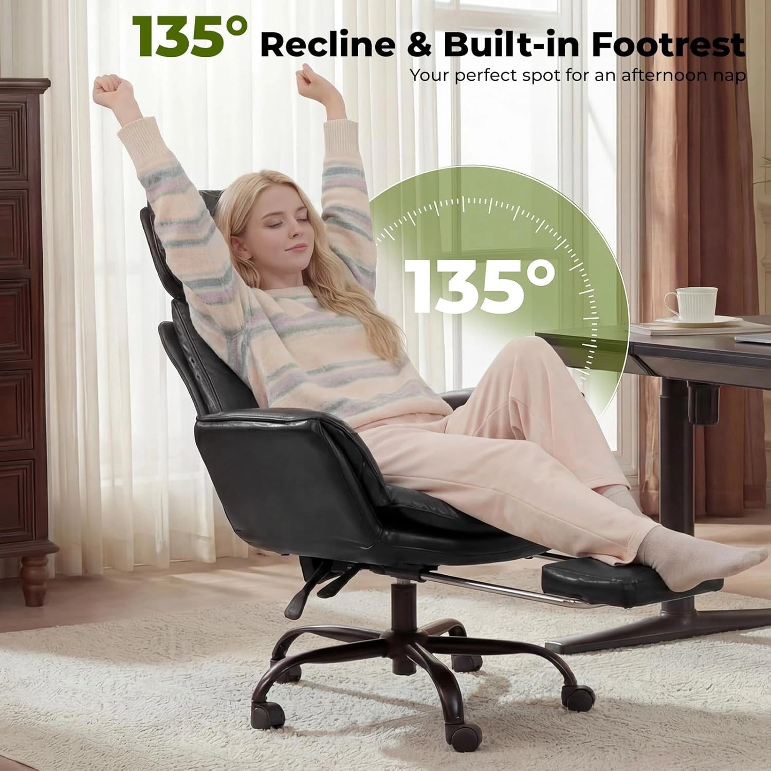 Big and Tall Office Chair with Armrests & Footrest