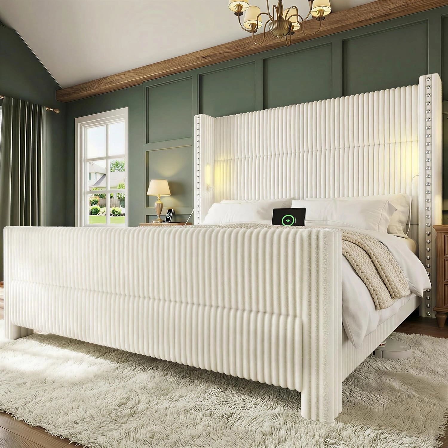 Bed Frame with 56.7" Tall Headboard & Reading Lights