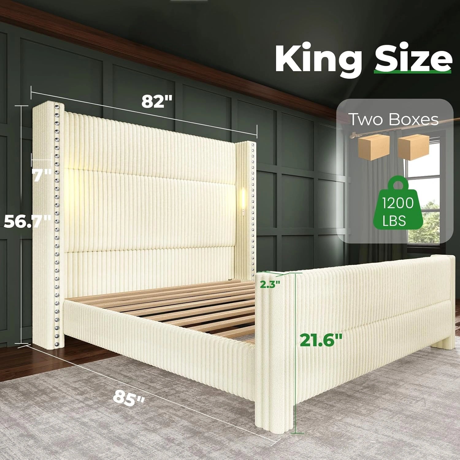 Bed Frame with 56.7" Tall Headboard & Reading Lights