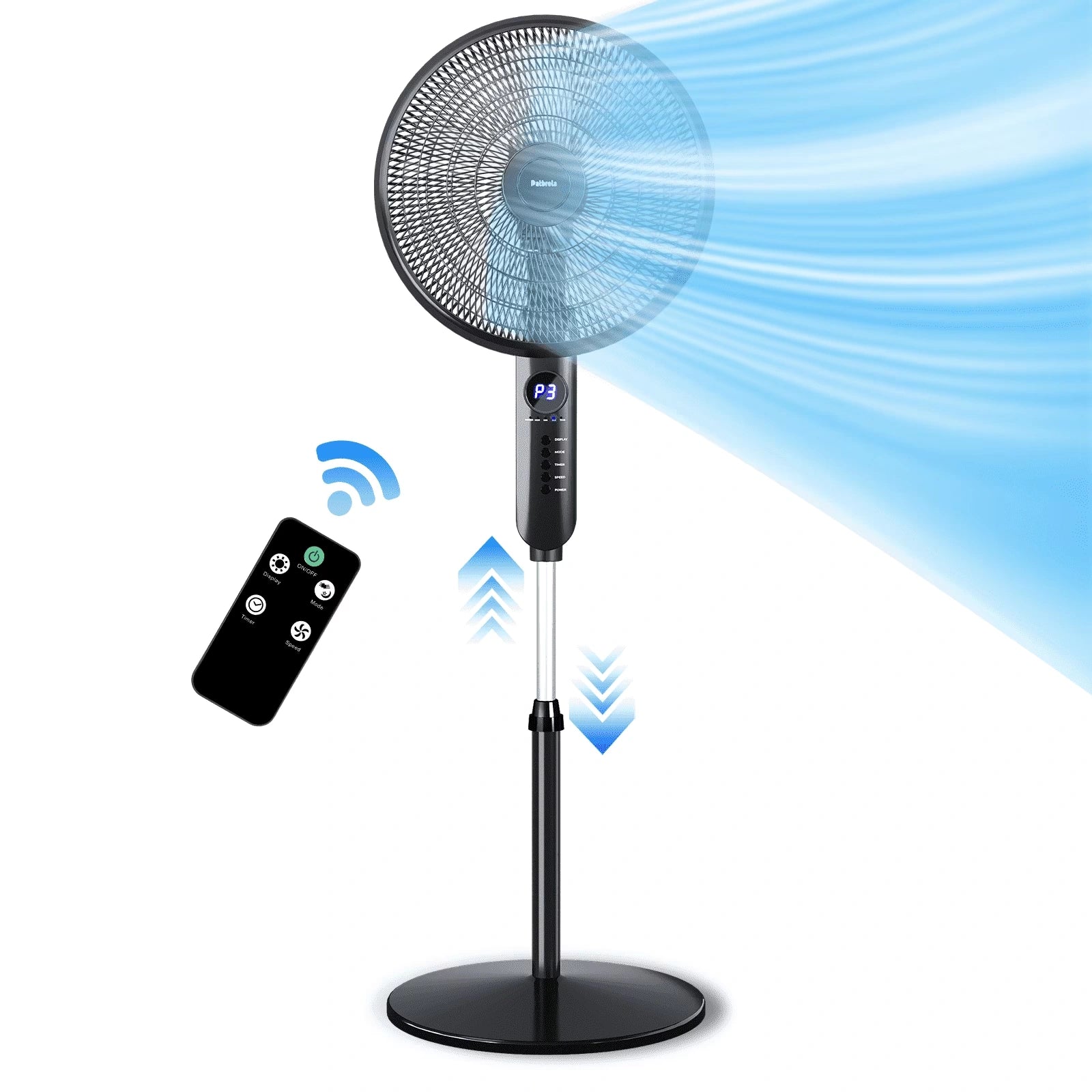 16" 3-Speed Stand up Fan with Adjustable Height and Tilt