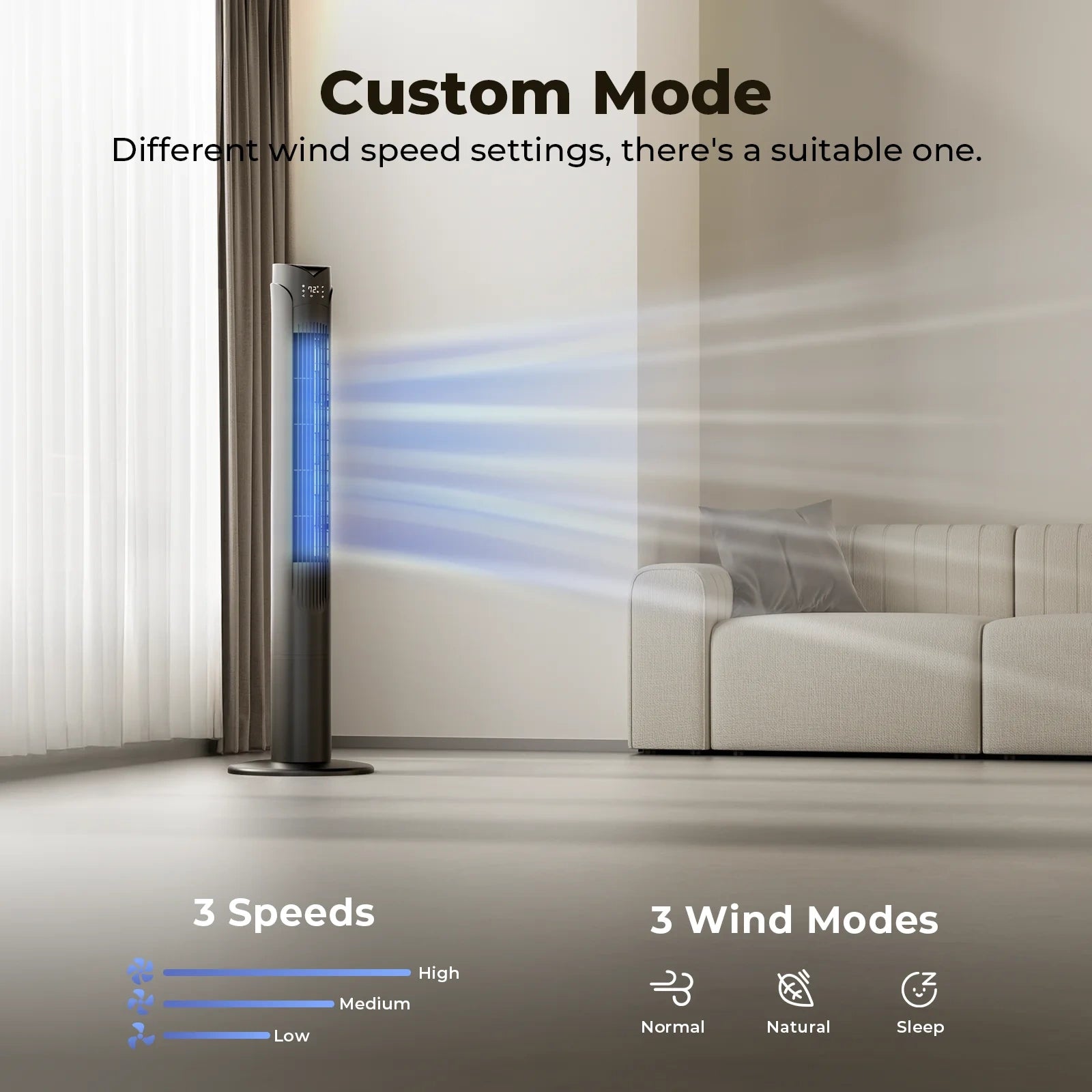 41 Inch Oscillating Tower Fan with Remote 3 Speeds