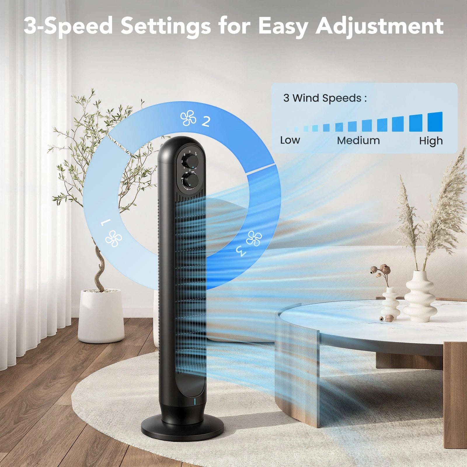 31 Inch Oscillating Tower Fan with 360° Dual Knob Control