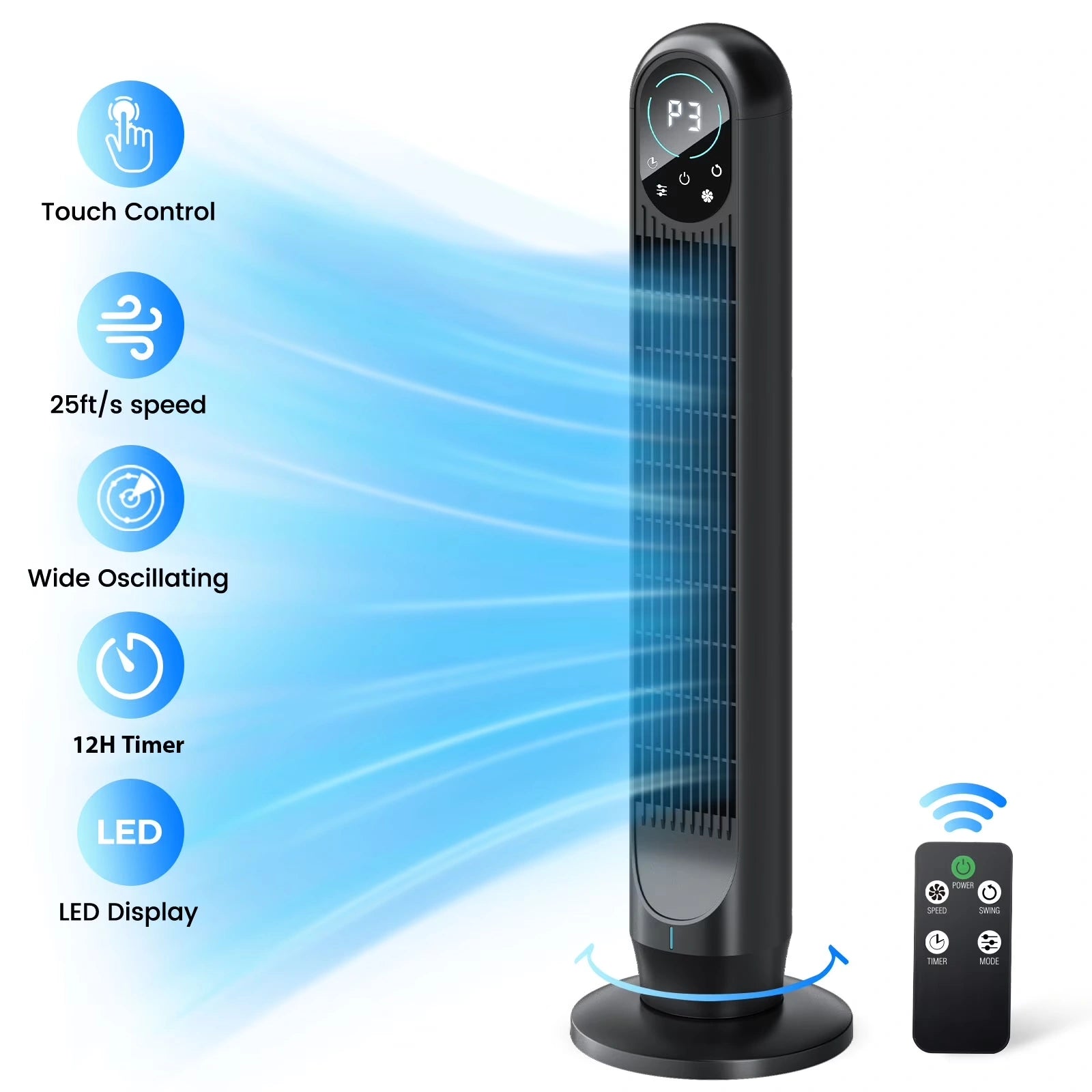 31 Inch Bladeless Oscillating Tower Fan with 4 Speeds