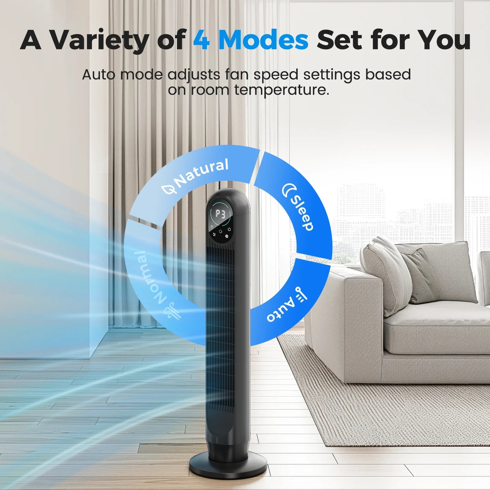 31 Inch Bladeless Oscillating Tower Fan with 4 Speeds