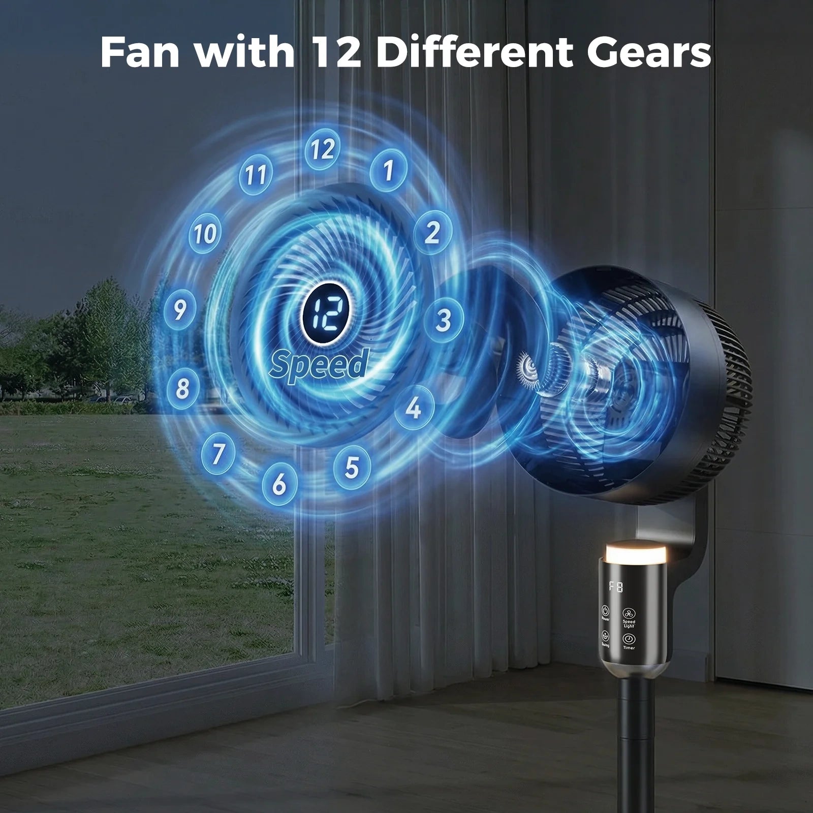 12 Inch Pedestal Fan with Remote & RGB Light