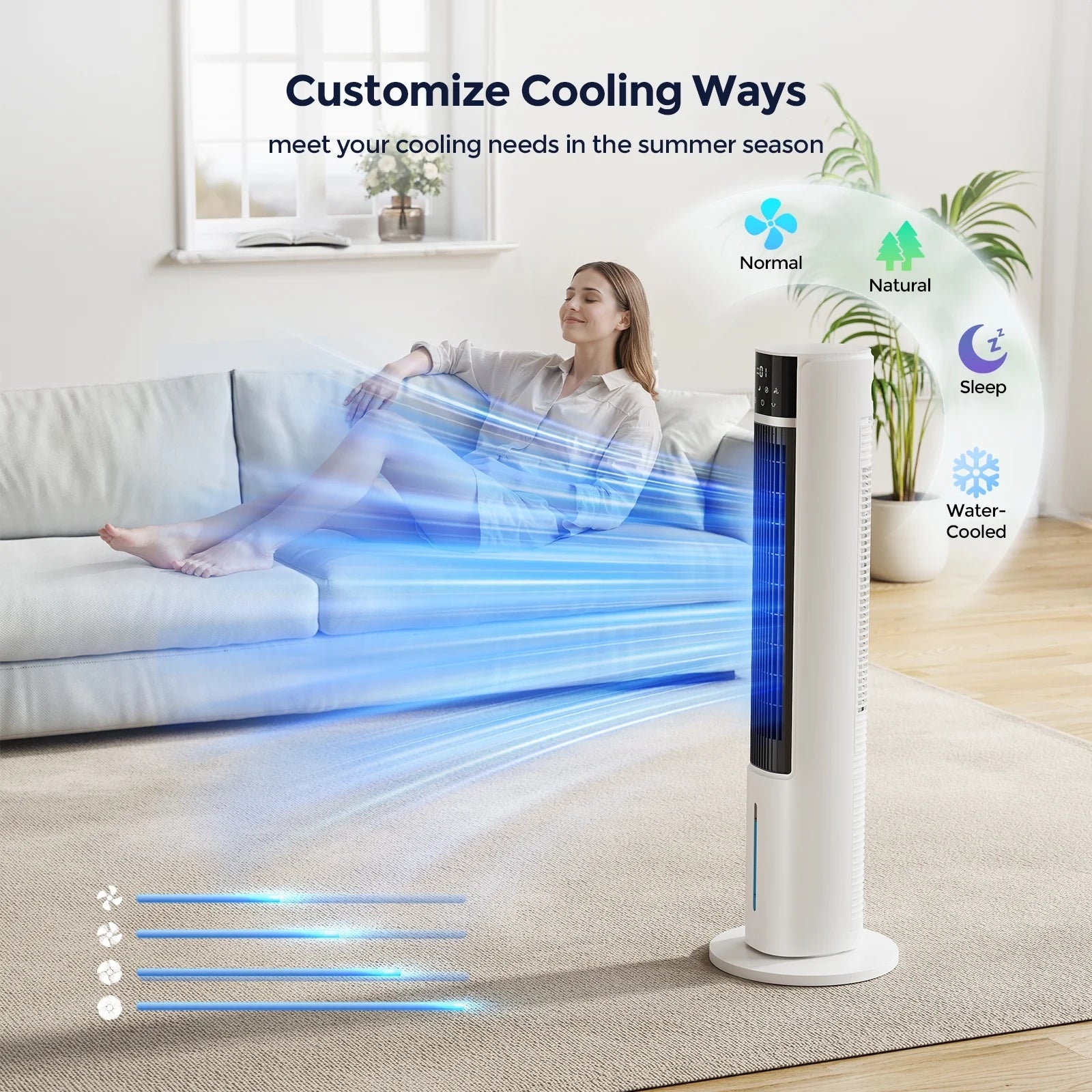 40 inch Evaporative Air Cooler Tower Fan with 2 Ice Crystal Boxes