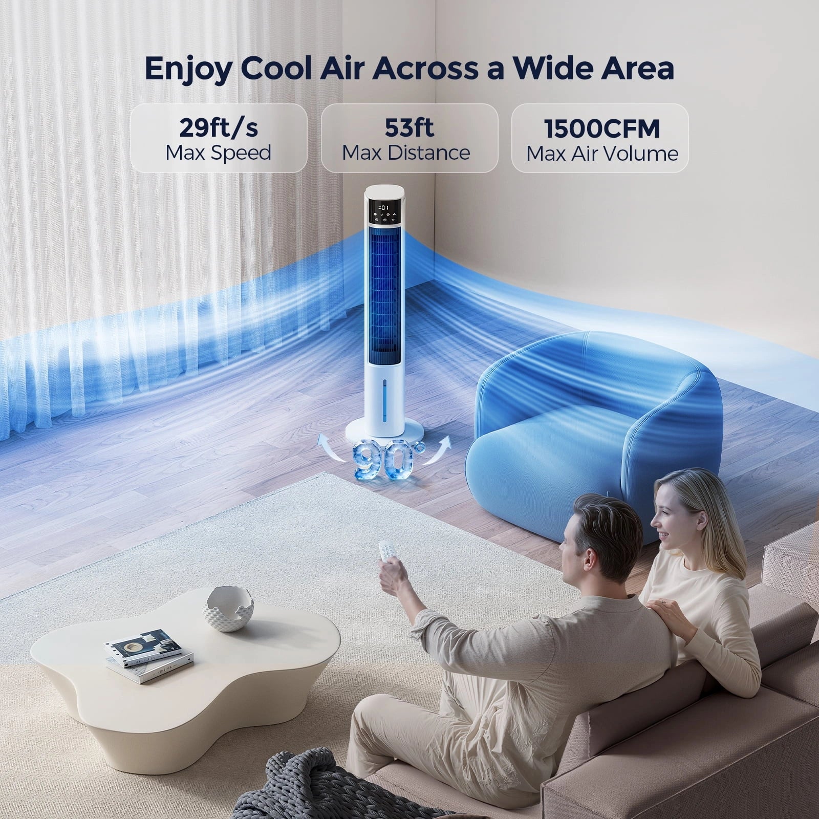 40 inch Evaporative Air Cooler Tower Fan with 2 Ice Crystal Boxes