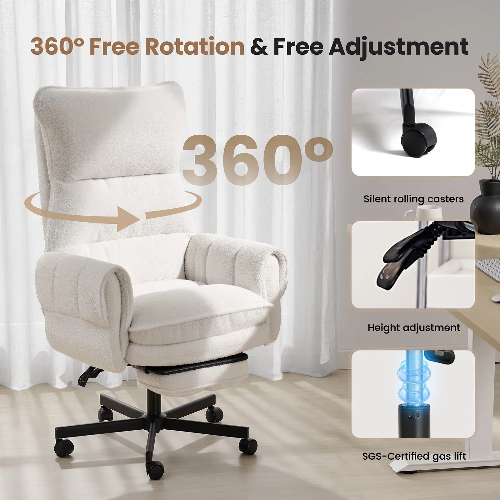LBGYZ04 Big and Tall Office Chair, Teddy Plush Ergonomic Desk Chair
