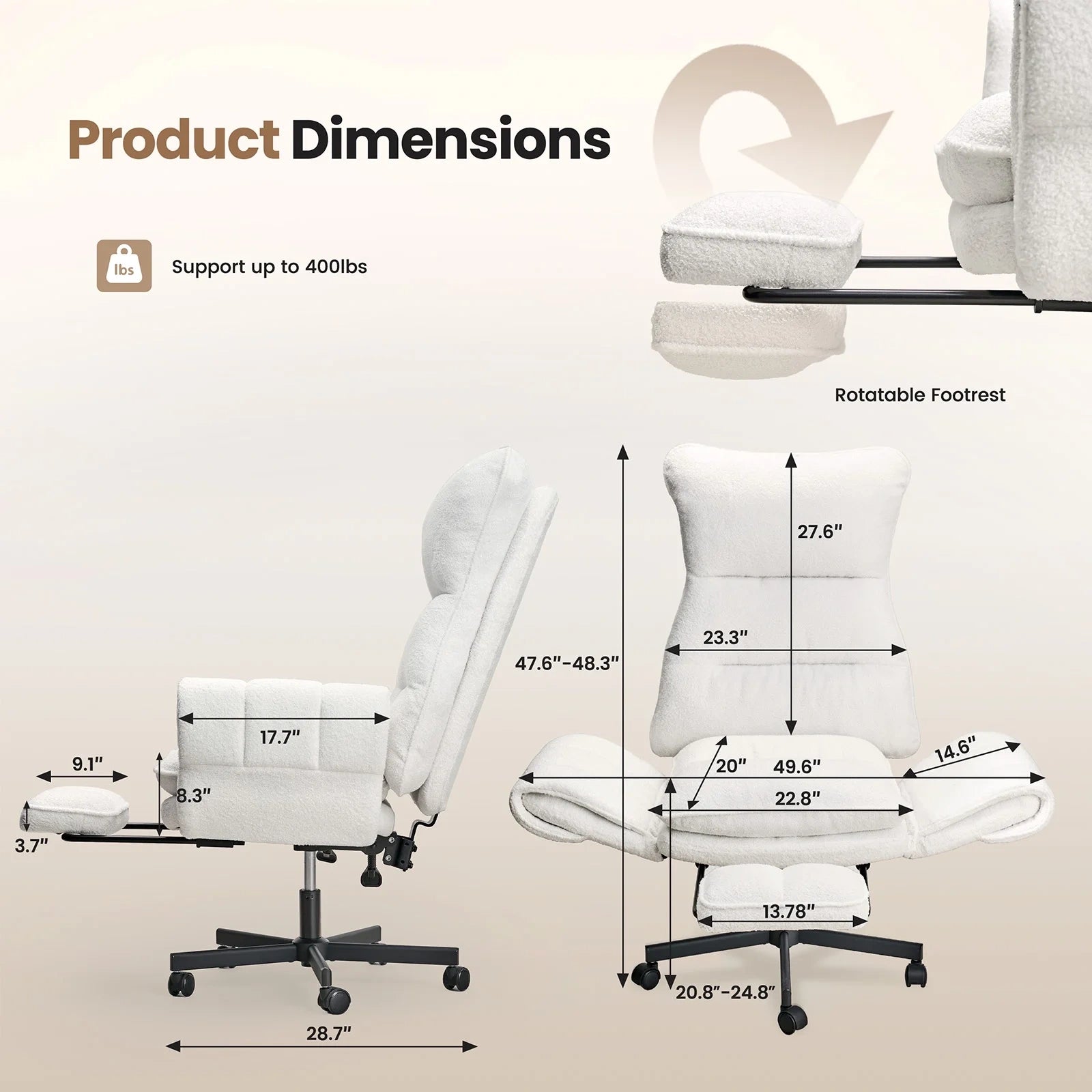 LBGYZ04 Big and Tall Office Chair, Teddy Plush Ergonomic Desk Chair