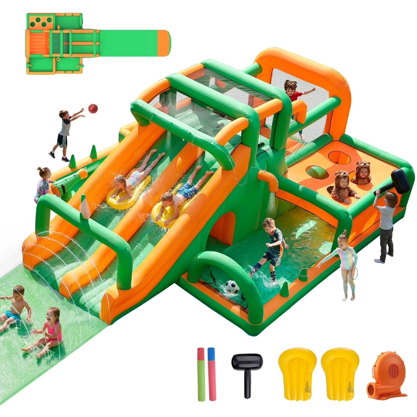 Double Slides Bounce House with Whack-a-Mole Game