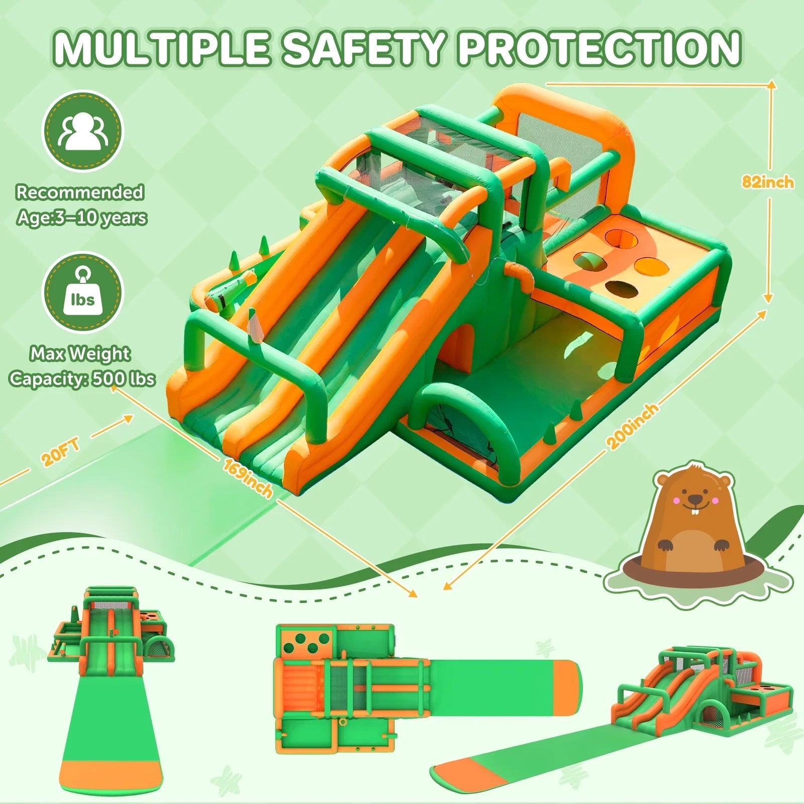 Double Slides Bounce House with Whack-a-Mole Game