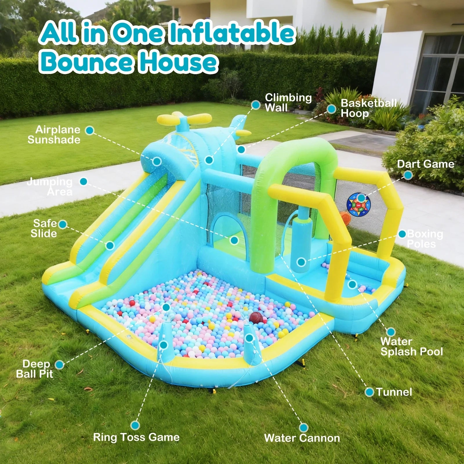 12-in-1 Large Inflatable Water Slide Bounce House