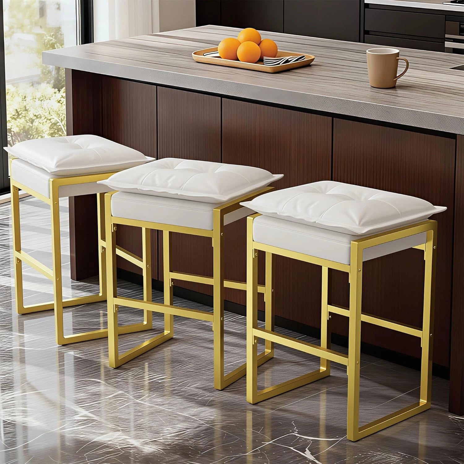 Modern Counter-Height Bar Stools with Double-Layer Cloud Cushions