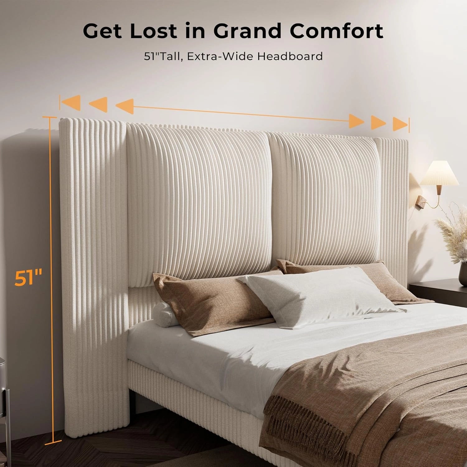 Upholstered Bed Frame with 51" Tall Headboard