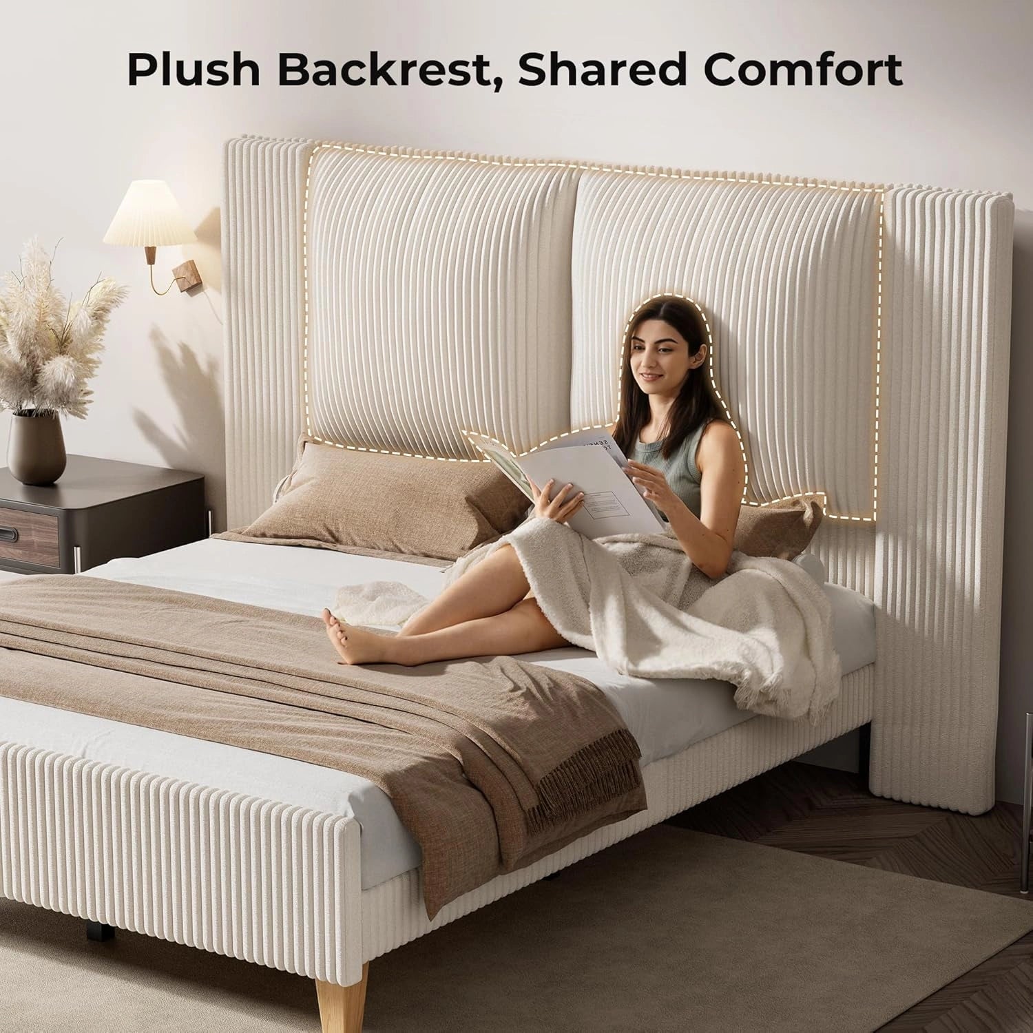 Upholstered Bed Frame with 51" Tall Headboard