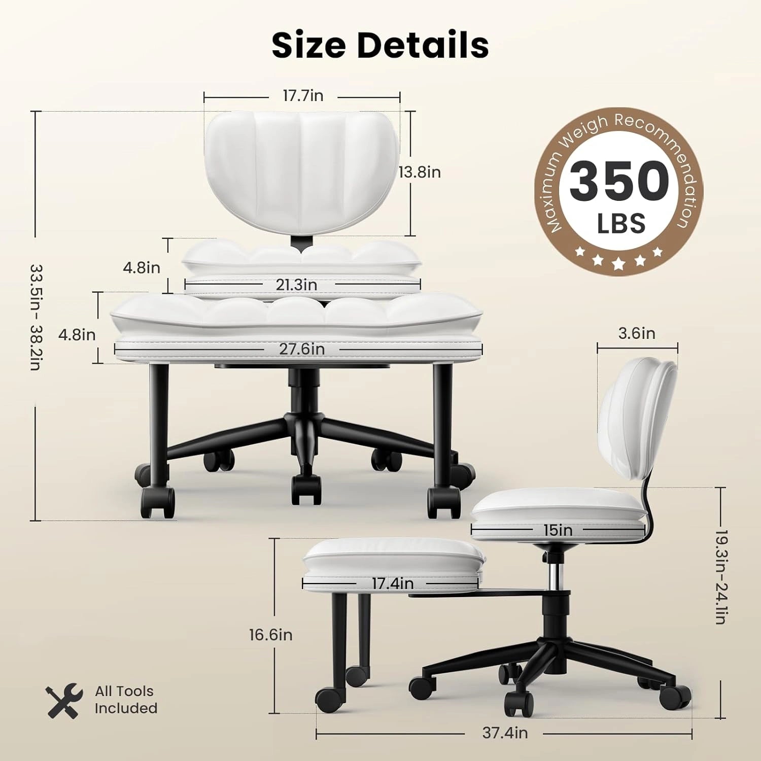 Cross-Legged Office Chair with Cloud Seat-Black/White