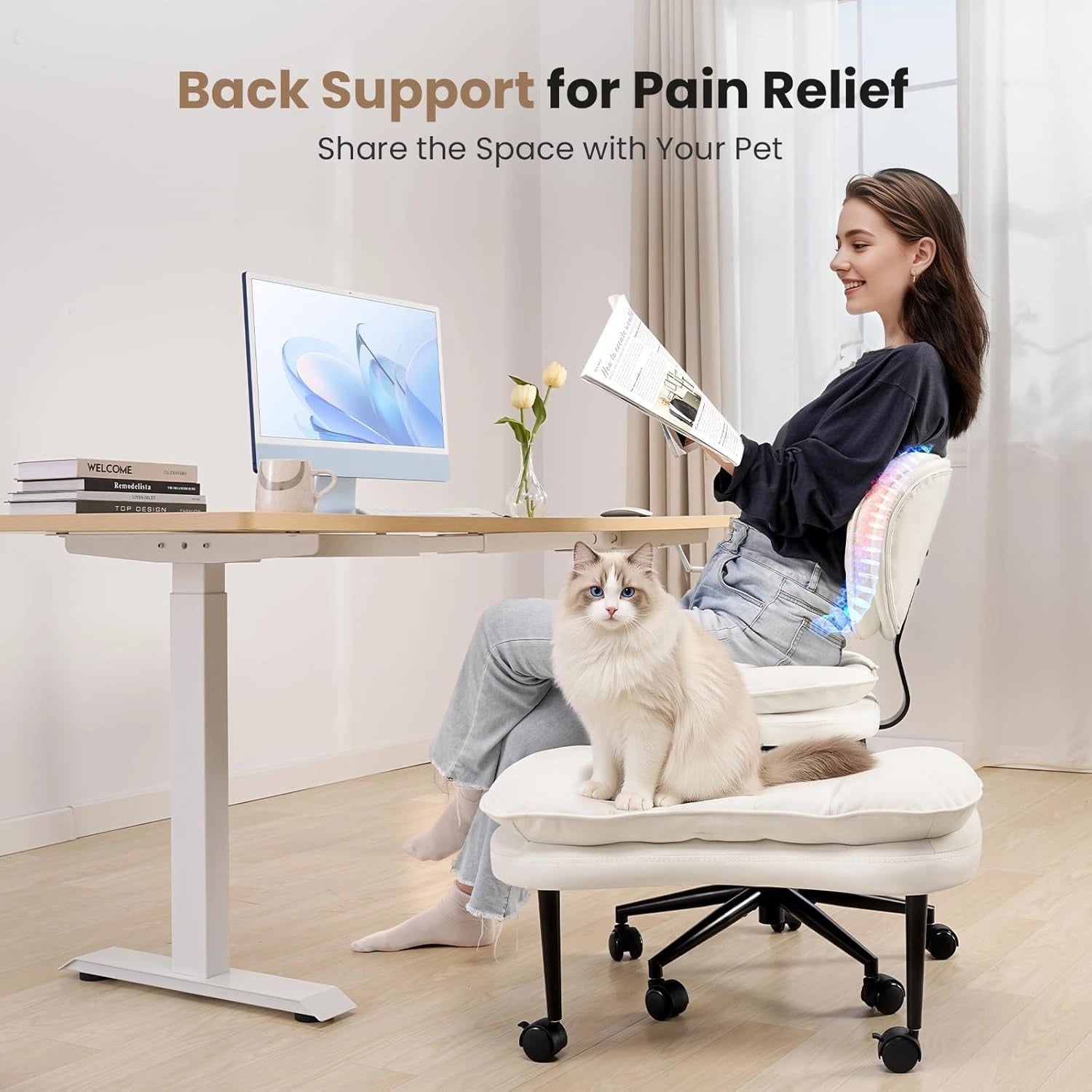 Cross-Legged Office Chair with Cloud Seat-Black/White