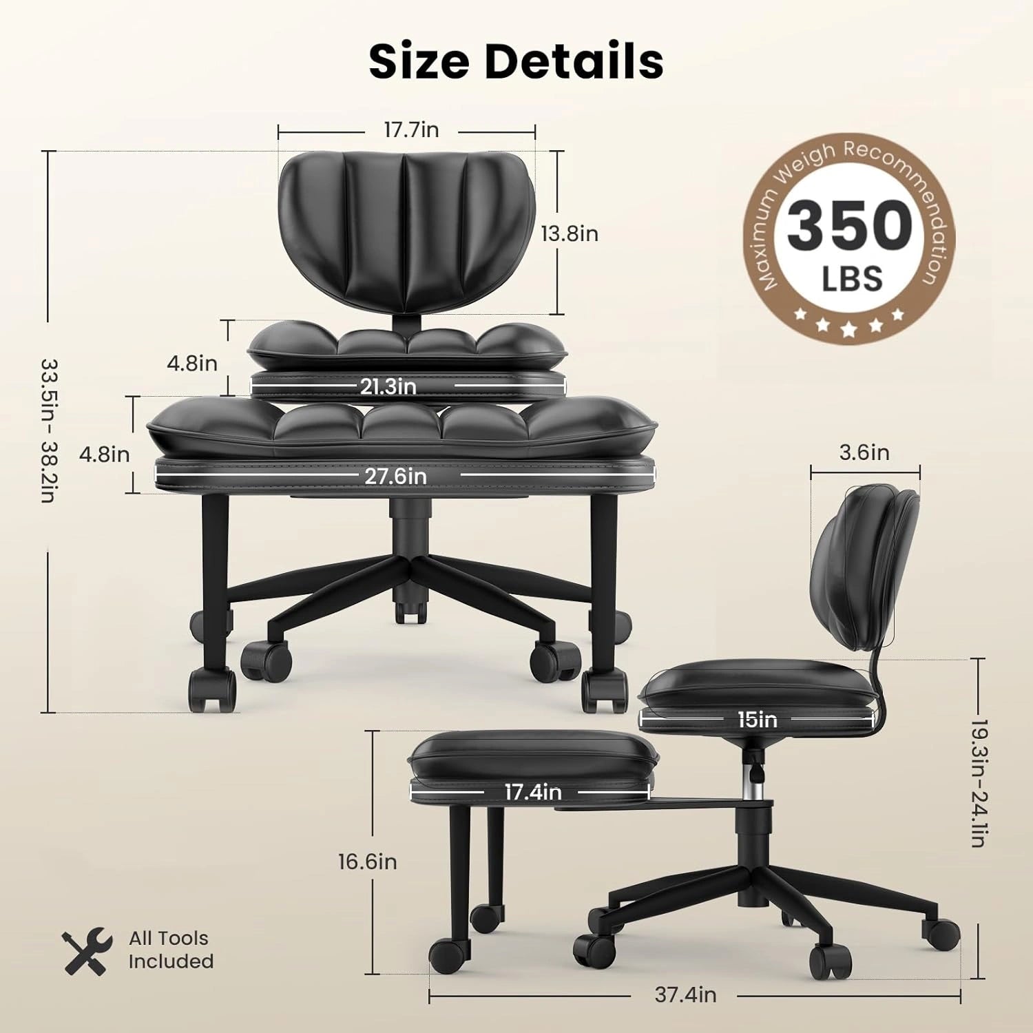Cross-Legged Office Chair with Cloud Seat-Black/White
