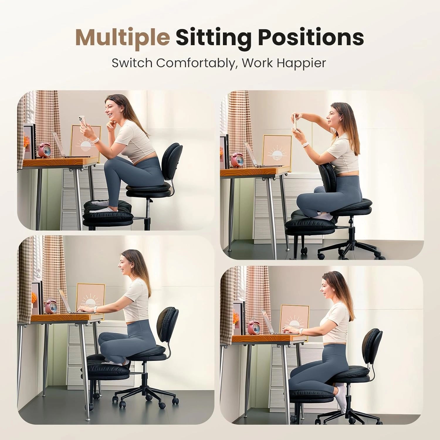 Cross-Legged Office Chair with Cloud Seat-Black/White