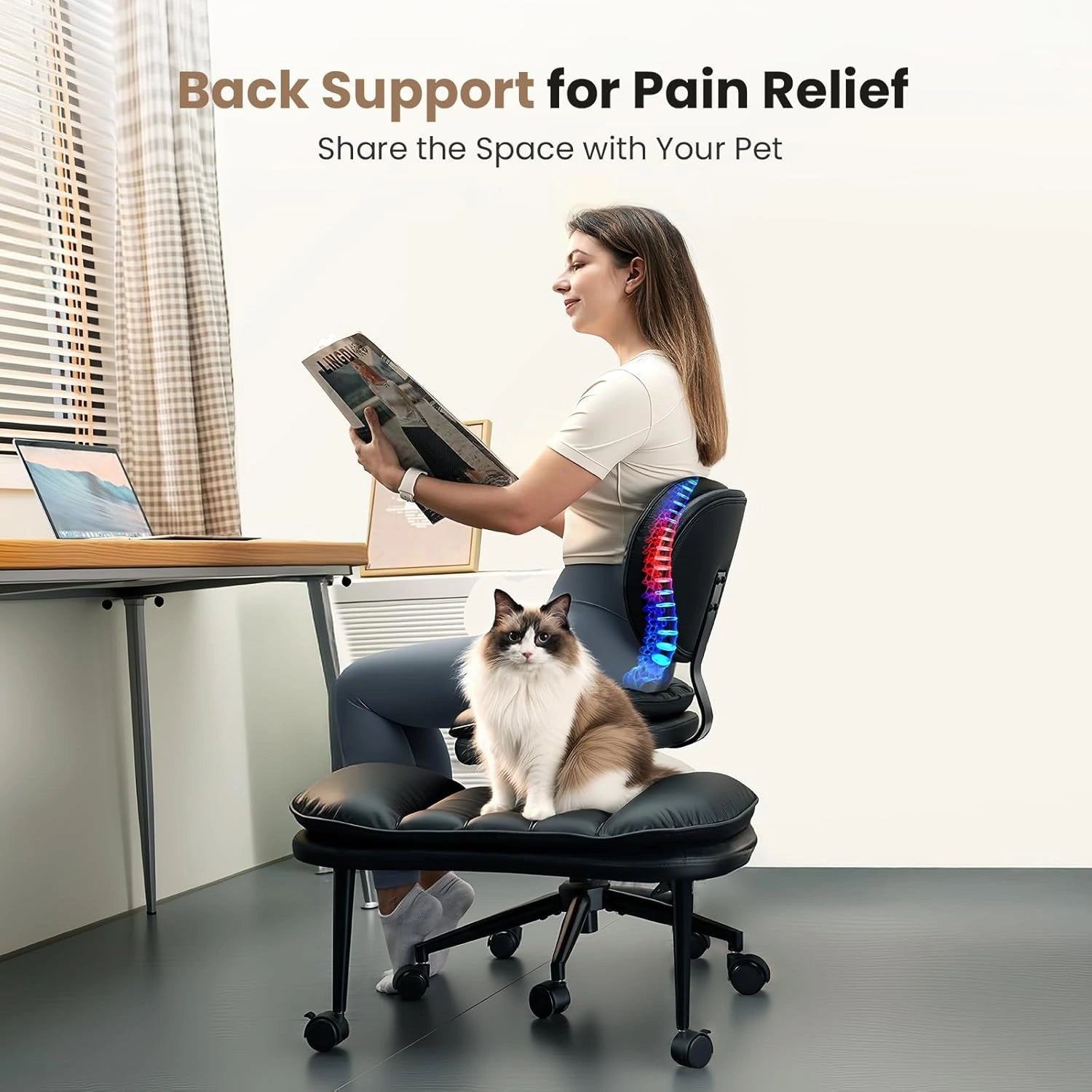 Cross-Legged Office Chair with Cloud Seat-Black/White