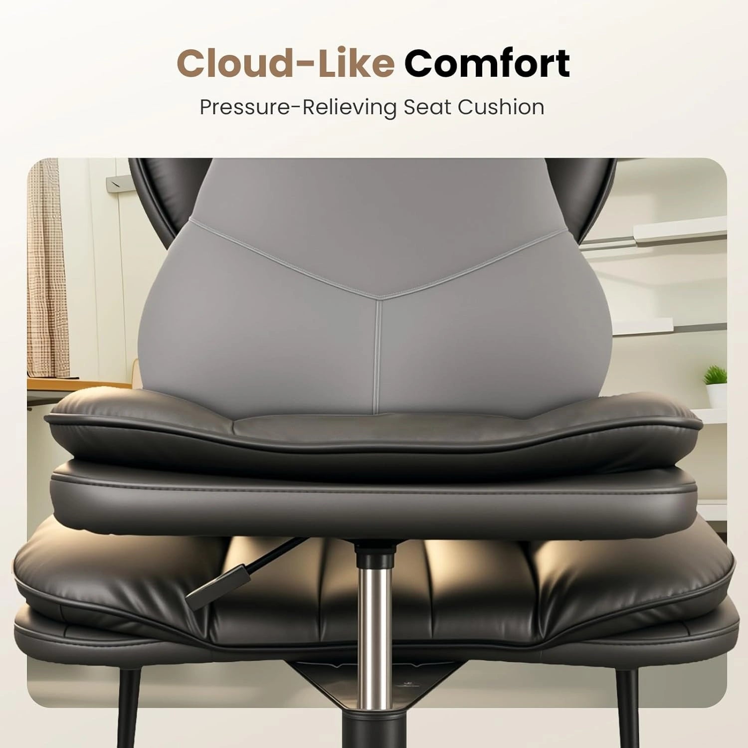 Cross-Legged Office Chair with Cloud Seat-Black/White