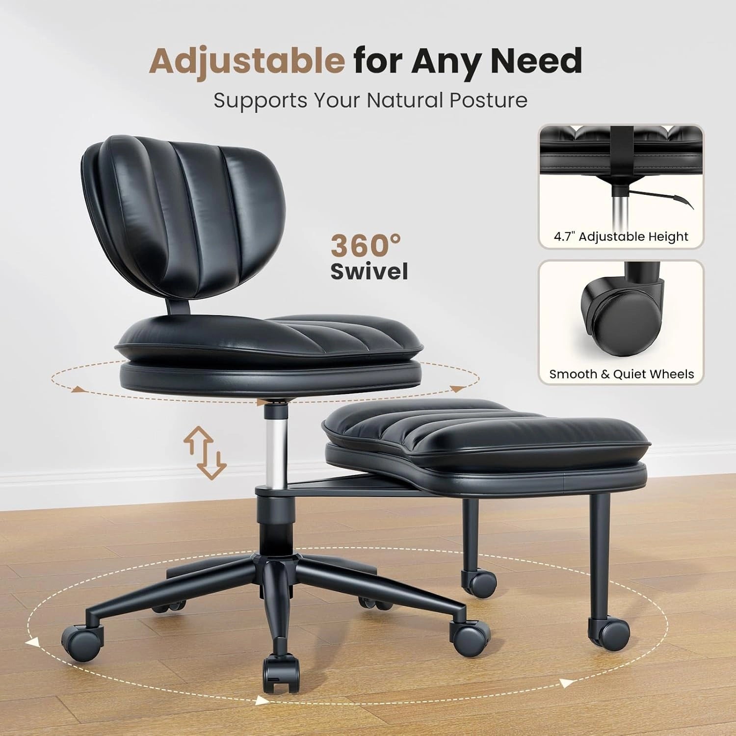 Cross-Legged Office Chair with Cloud Seat-Black/White