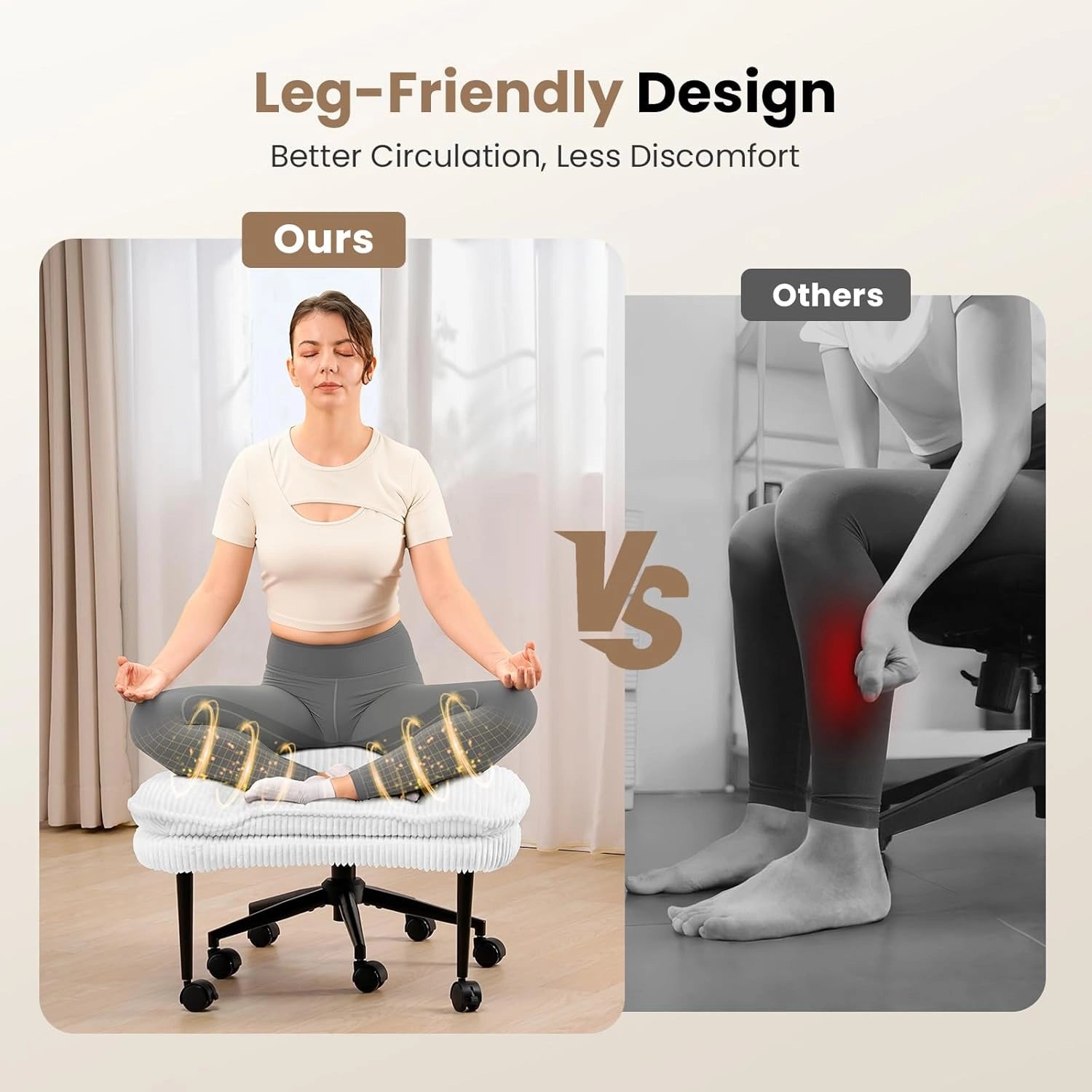 Cross-Legged Office Chair with Corduroy Seat-Pink/White