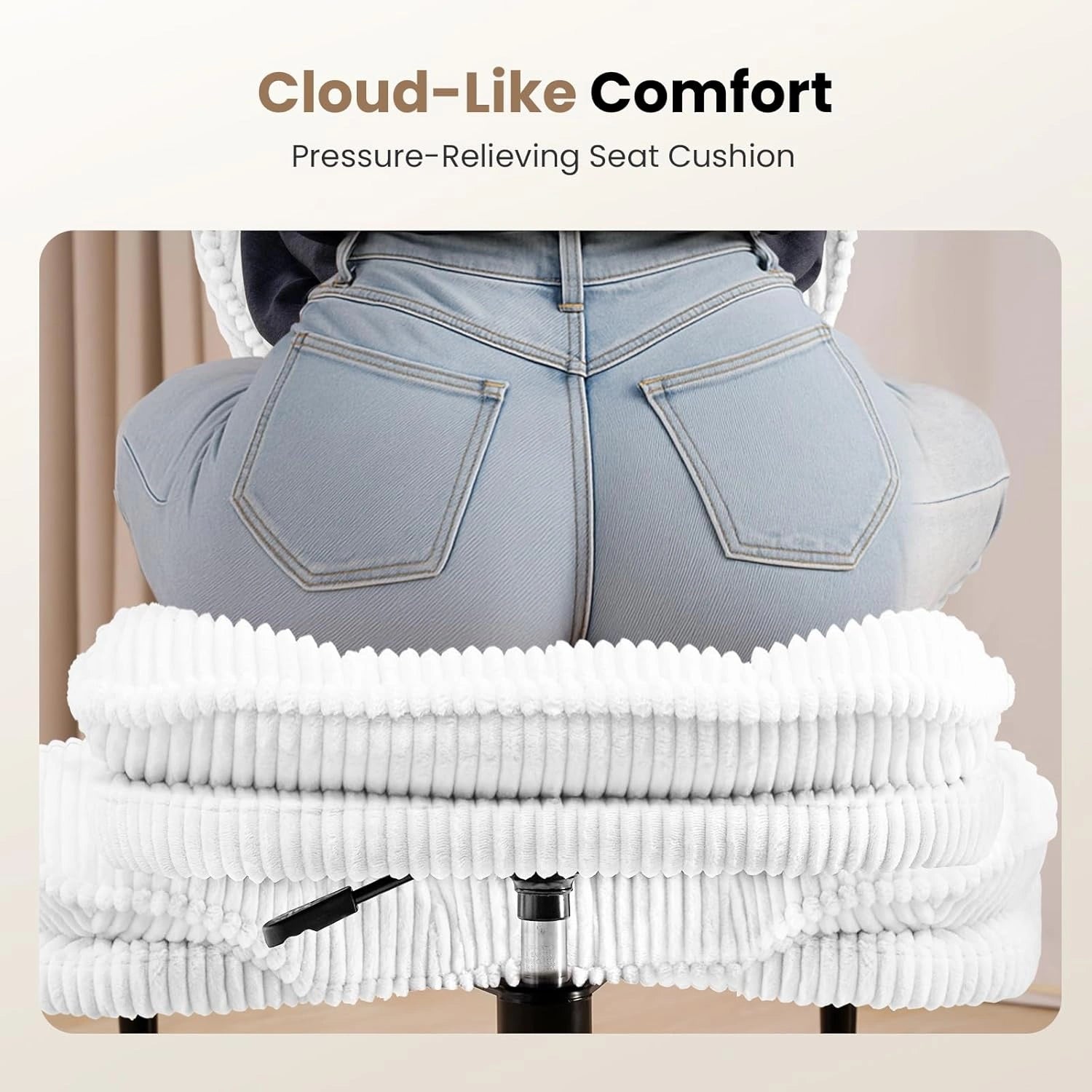 Cross-Legged Office Chair with Corduroy Seat-Pink/White