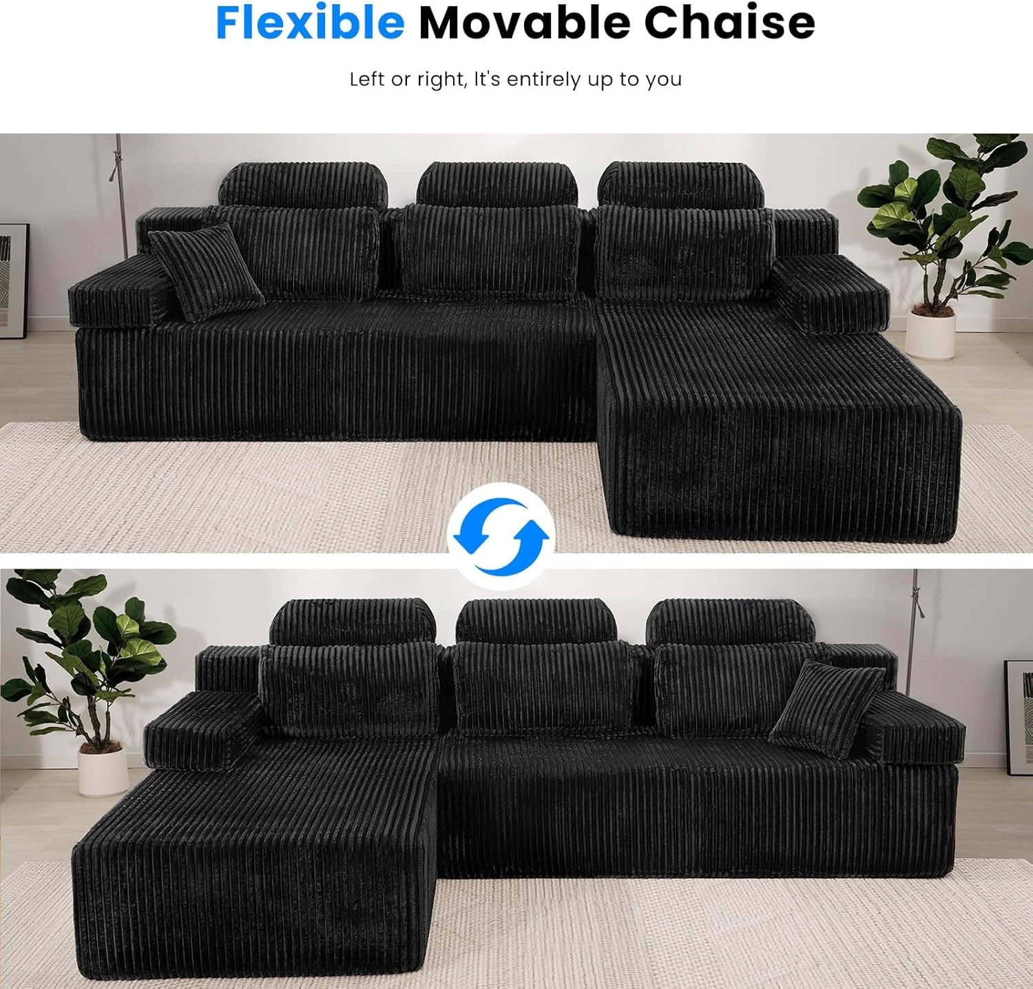 106 Inch Sectional Couch with High Backrest（L-Shape）