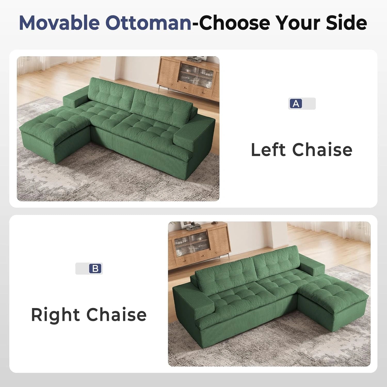 85 Inch L-Shaped Cloud Sectional Boneless Sofa