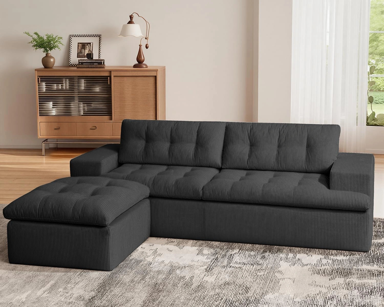 85 Inch L-Shaped Cloud Sectional Boneless Sofa
