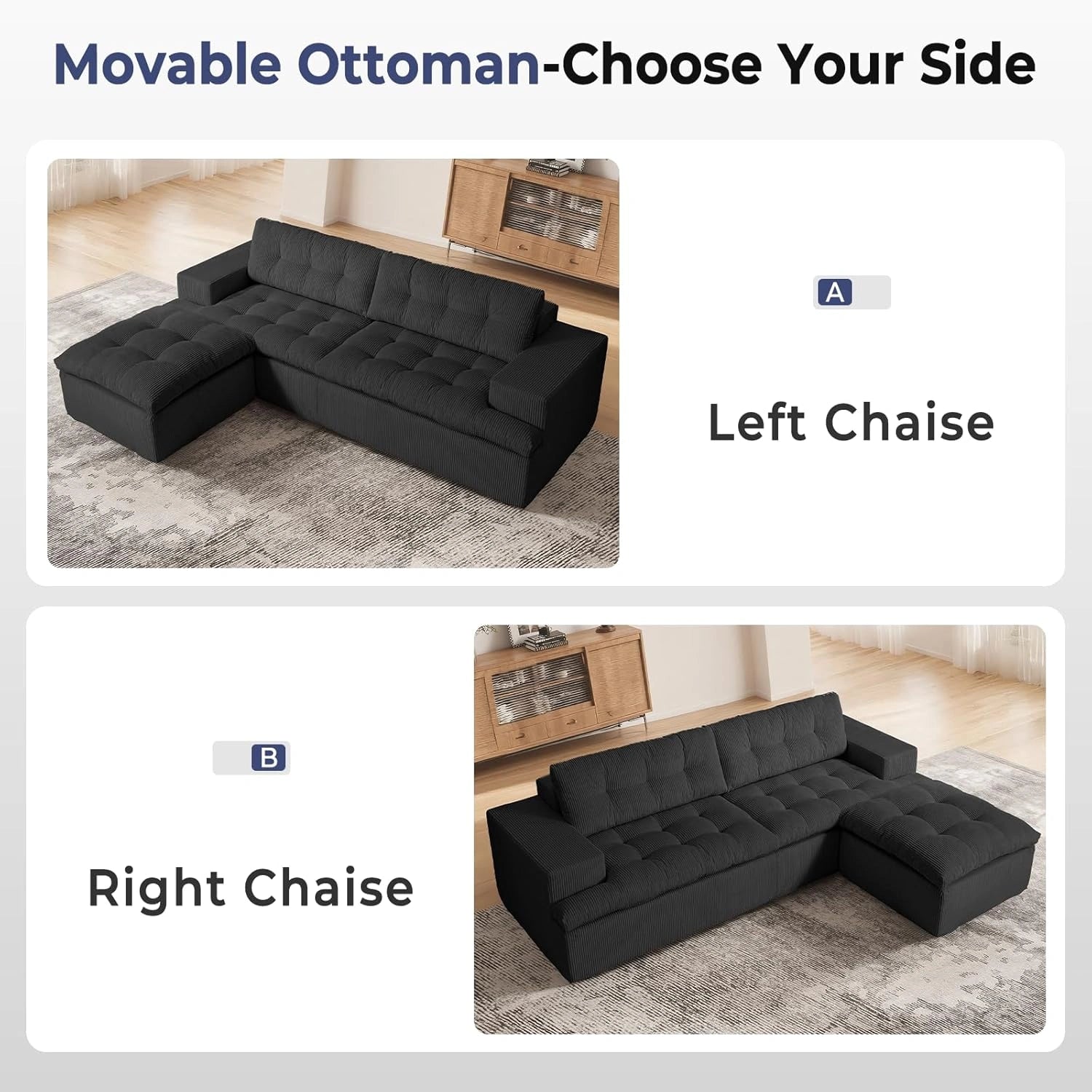 85 Inch L-Shaped Cloud Sectional Boneless Sofa