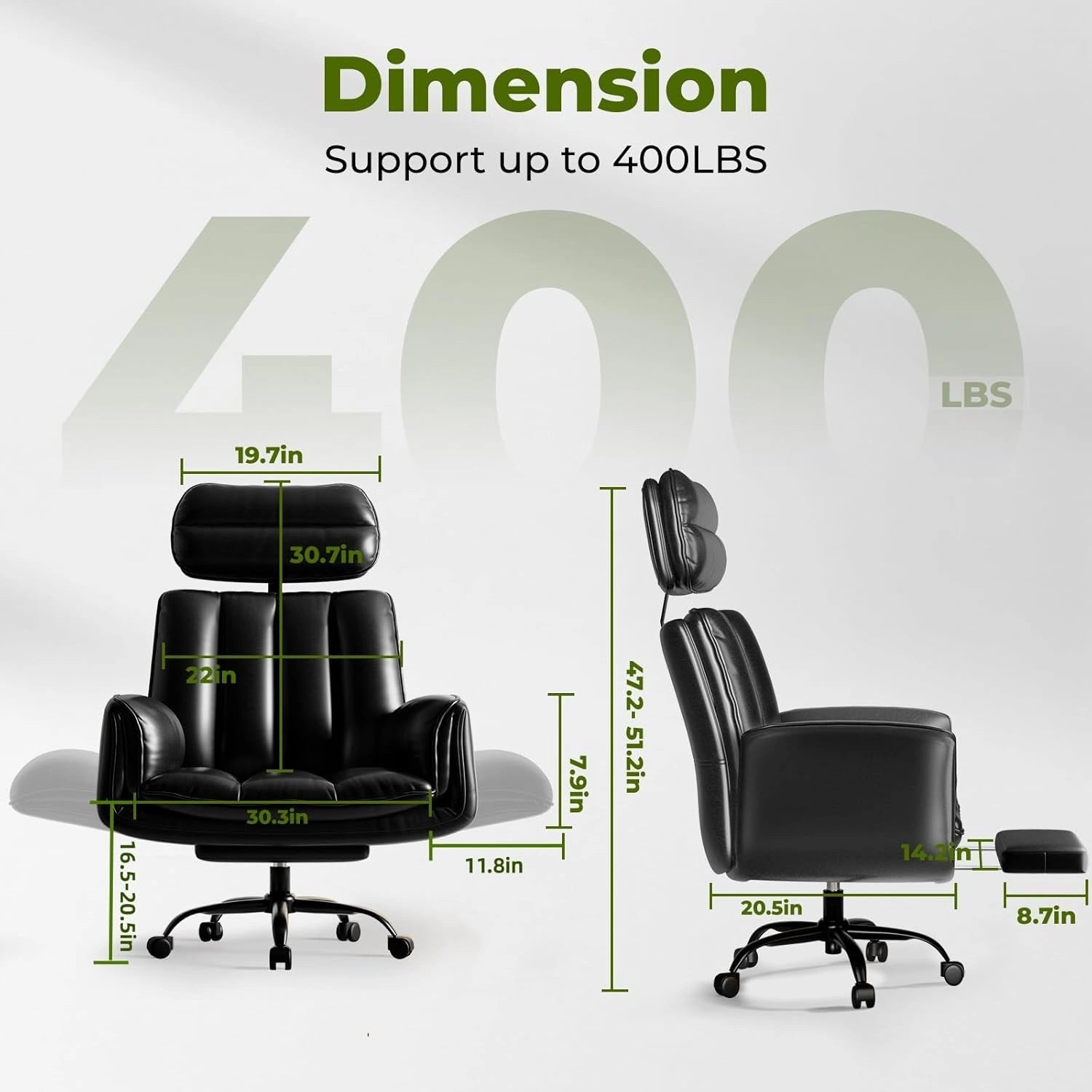 Big and Tall Office Chair with Armrests & Footrest
