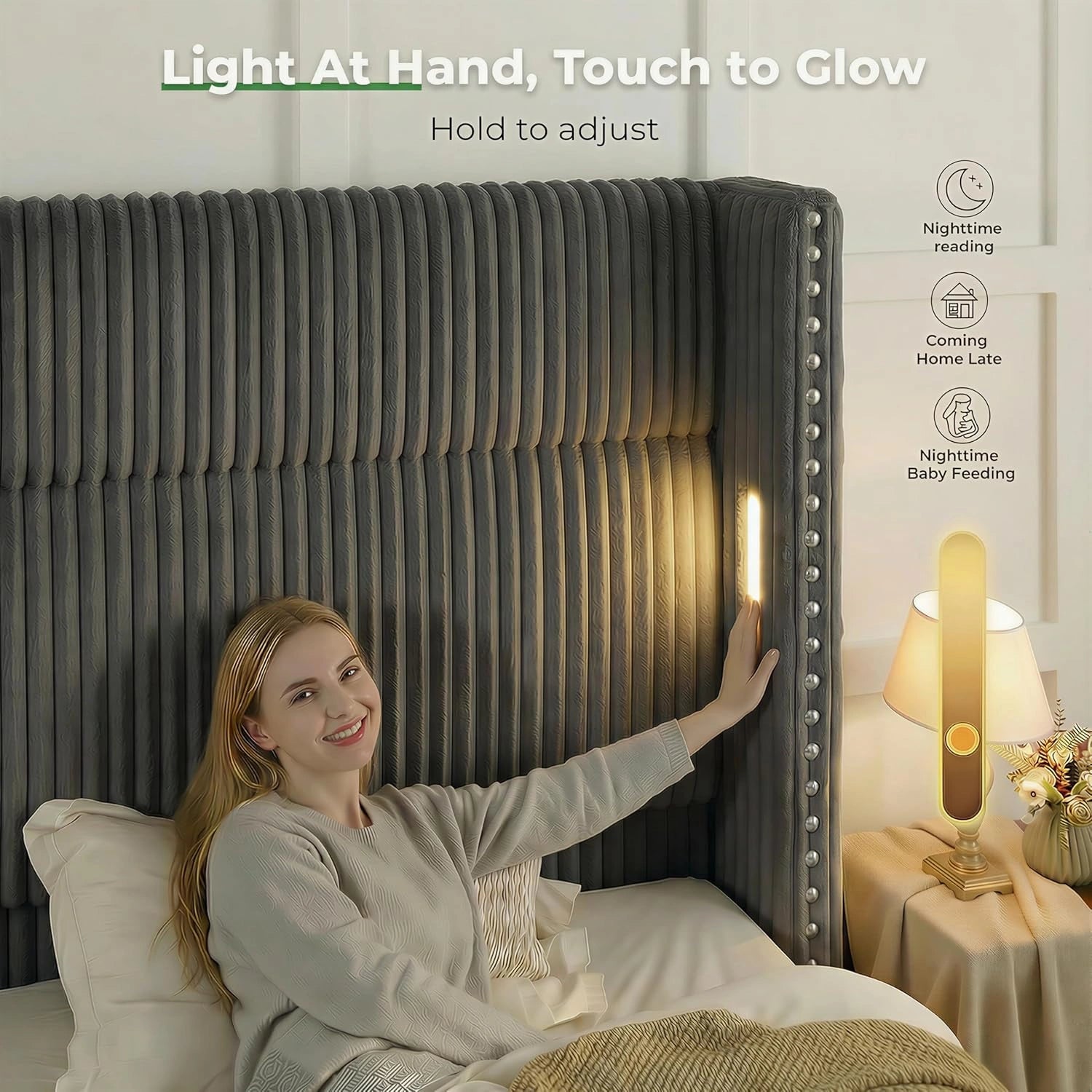 Bed Frame with 56.7" Tall Headboard & Reading Lights