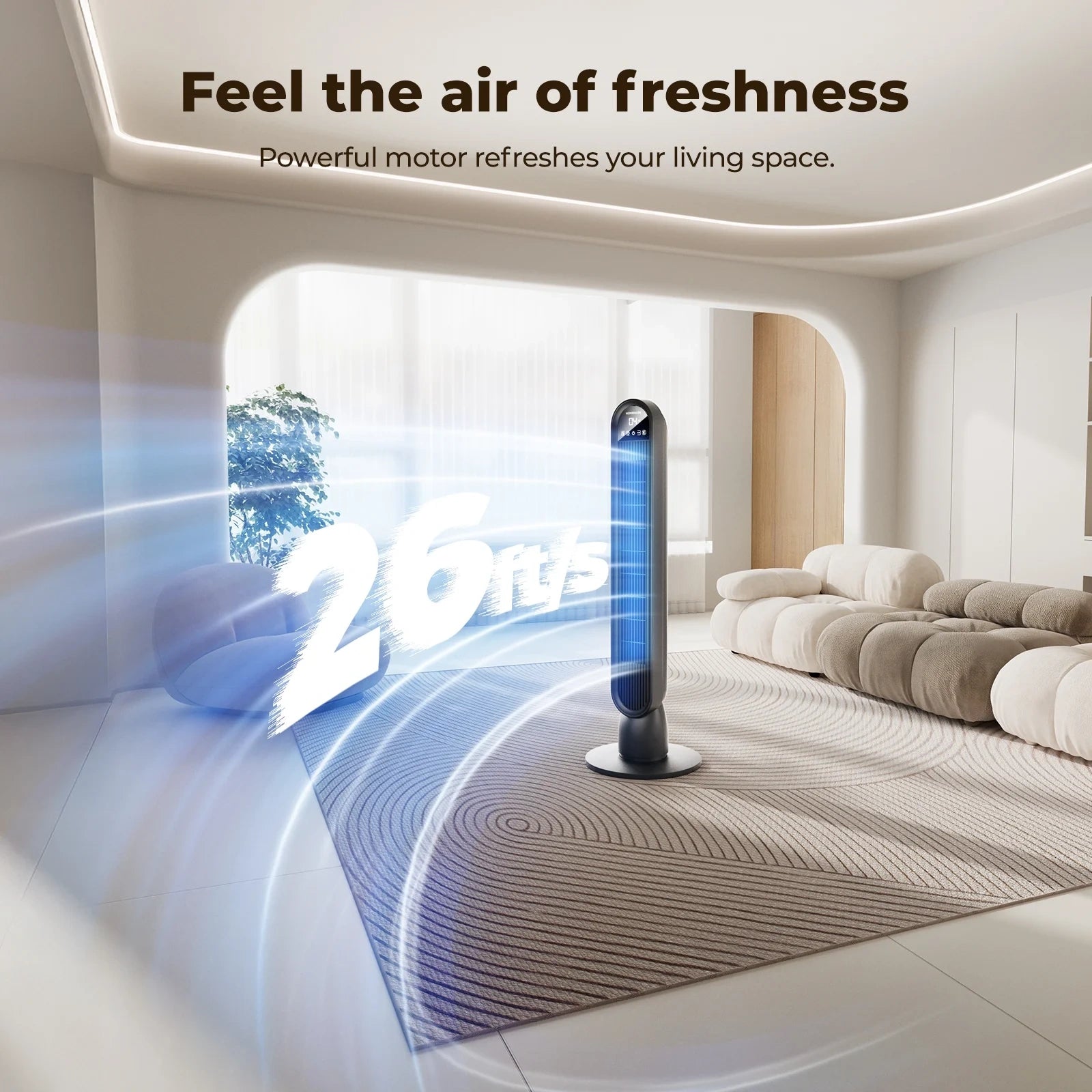 36" Quiet Tower Fan with Remote LED Touchscreen