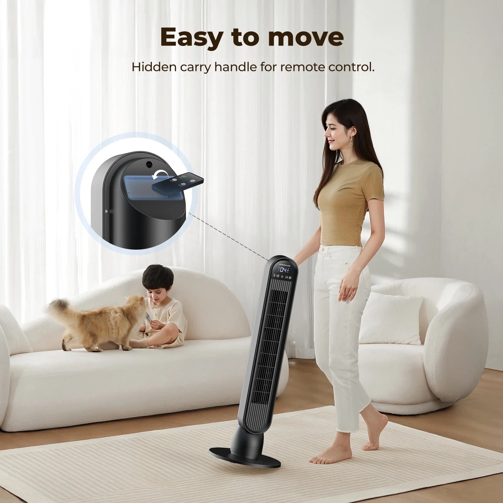 36 Inch Quiet Tower Fan with Remote LED Touchscreen