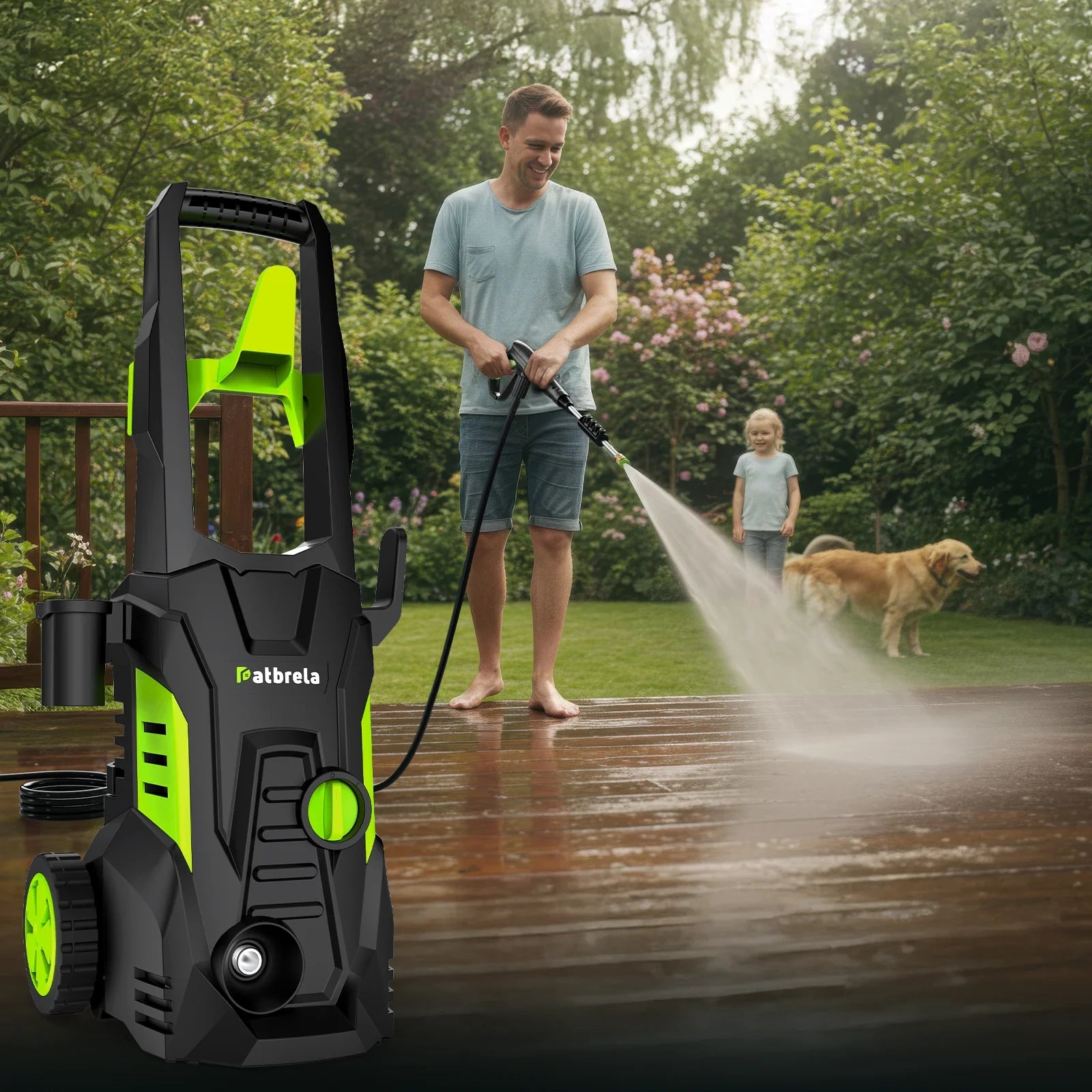 1800W Electric Pressure Washer, 5000PSI Max 3.0 GPM with 4 Nozzles, Portable High Pressure Cleaning Machine Washer with 25FT Cord, 23FT Hose, for Cars, Driveways, Fences, Patios - Green