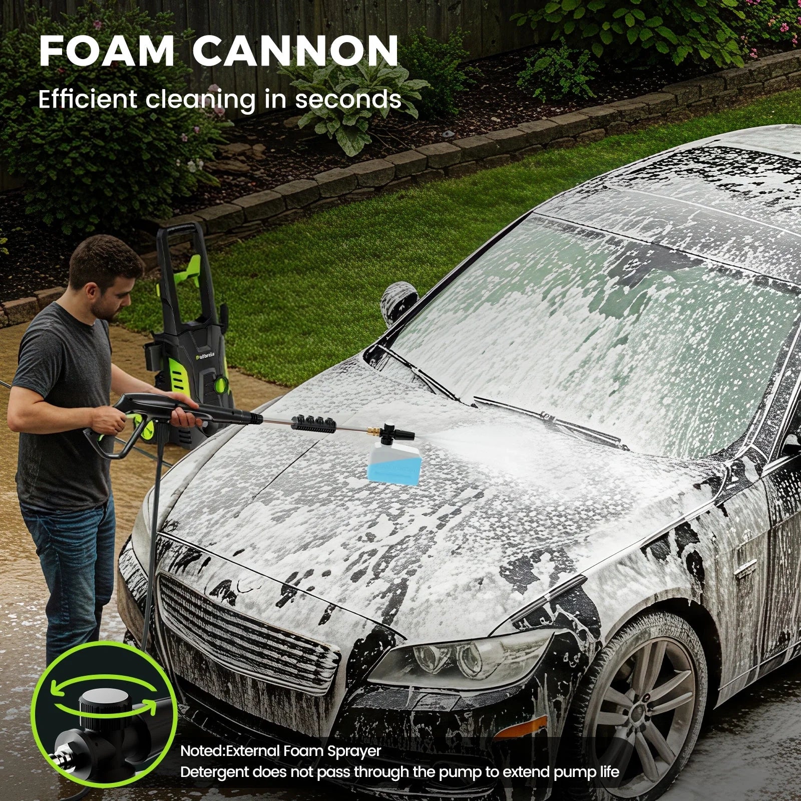1800W Electric Pressure Washer, 5000PSI Max 3.0 GPM with 4 Nozzles, Portable High Pressure Cleaning Machine Washer with 25FT Cord, 23FT Hose, for Cars, Driveways, Fences, Patios - Green