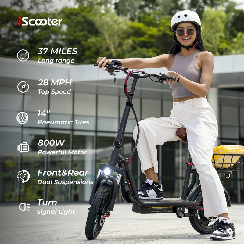 i14 800W Electric Scooter with Seat & Basket for Adults