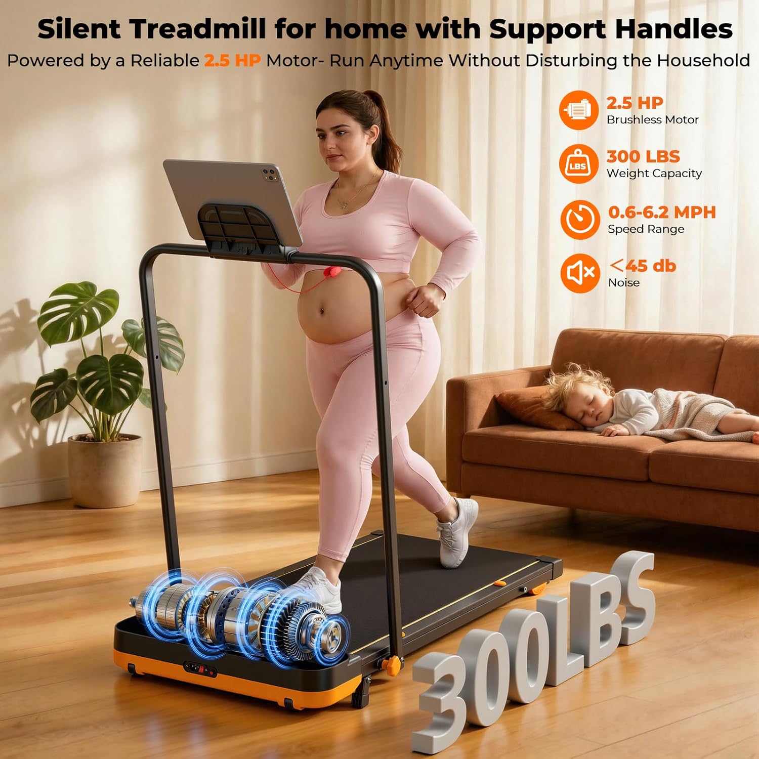 JT56 Walking Pad with Incline and Vibration, Under Desk Treadmill