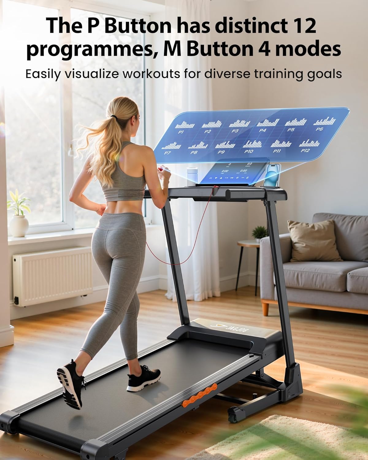 JT61 Treadmills for Home with 15% Auto Incline, Smart App Folding Treadmill