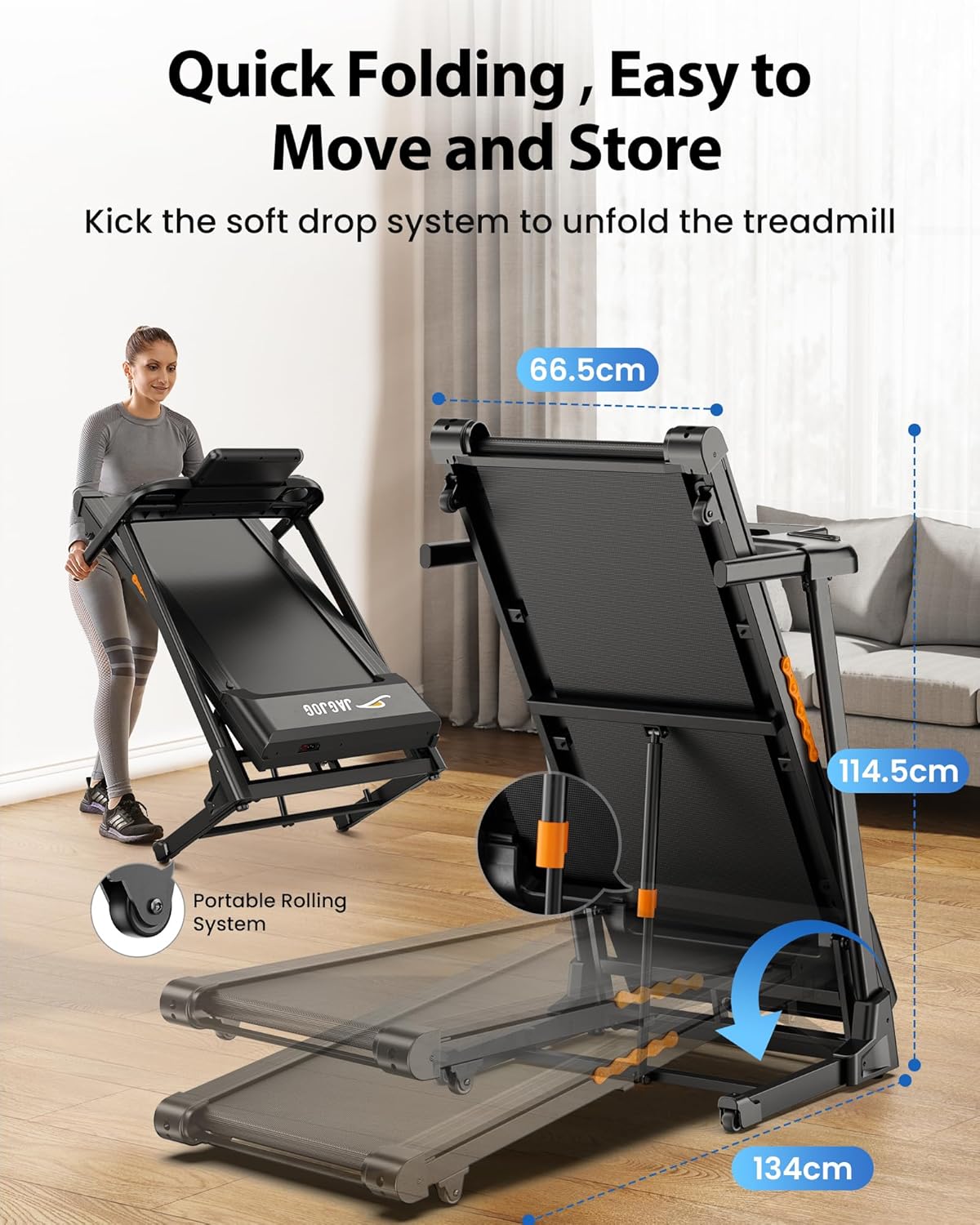 JT61 Treadmills for Home with 15% Auto Incline, Smart App Folding Treadmill