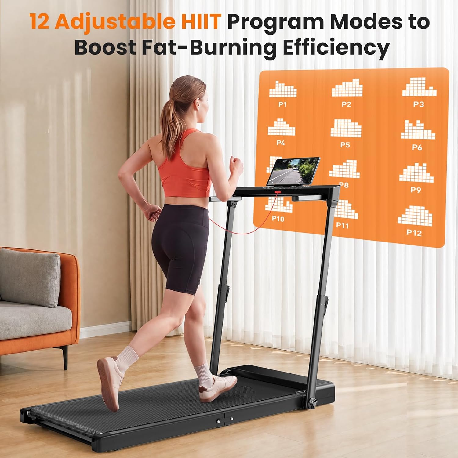 JT57 Folding Treadmill for Home, 300LB Capacity Smart Vertical Storage Machine