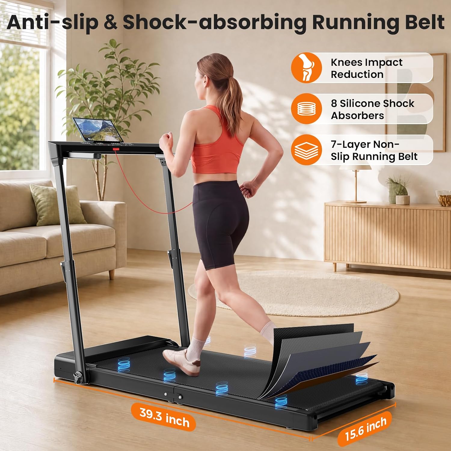 JT57 Folding Treadmill for Home, 300LB Capacity Smart Vertical Storage Machine