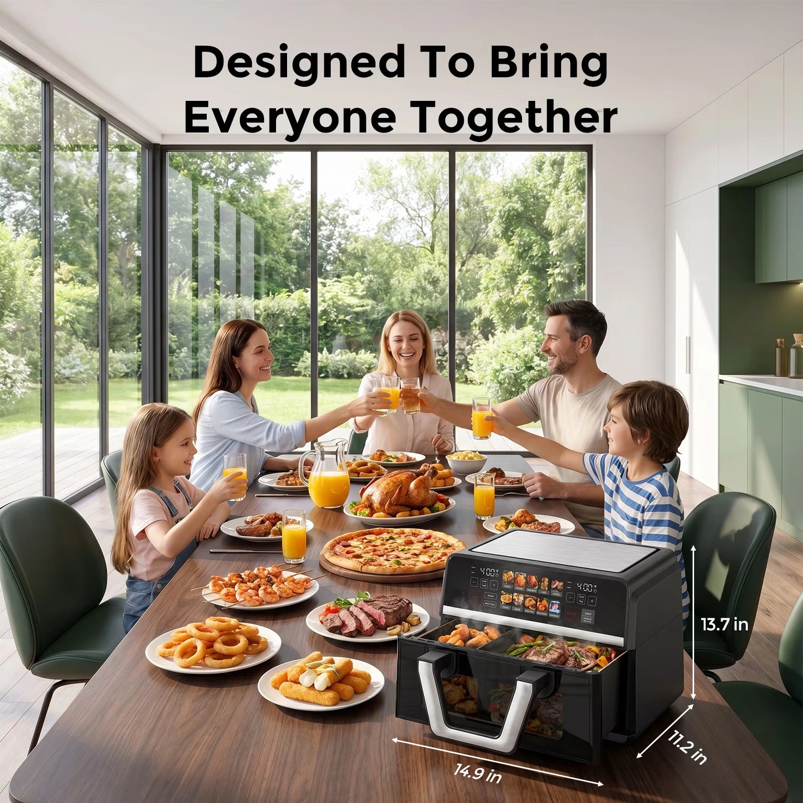 AF11 Dual Basket Air Fryer, 10QT Large Sync Finish Cooking Oven, 1600W