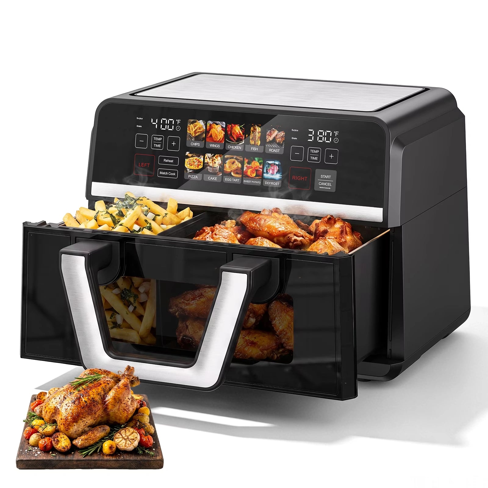 AF11 Dual Basket Air Fryer, 10QT Large Sync Finish Cooking Oven, 1600W