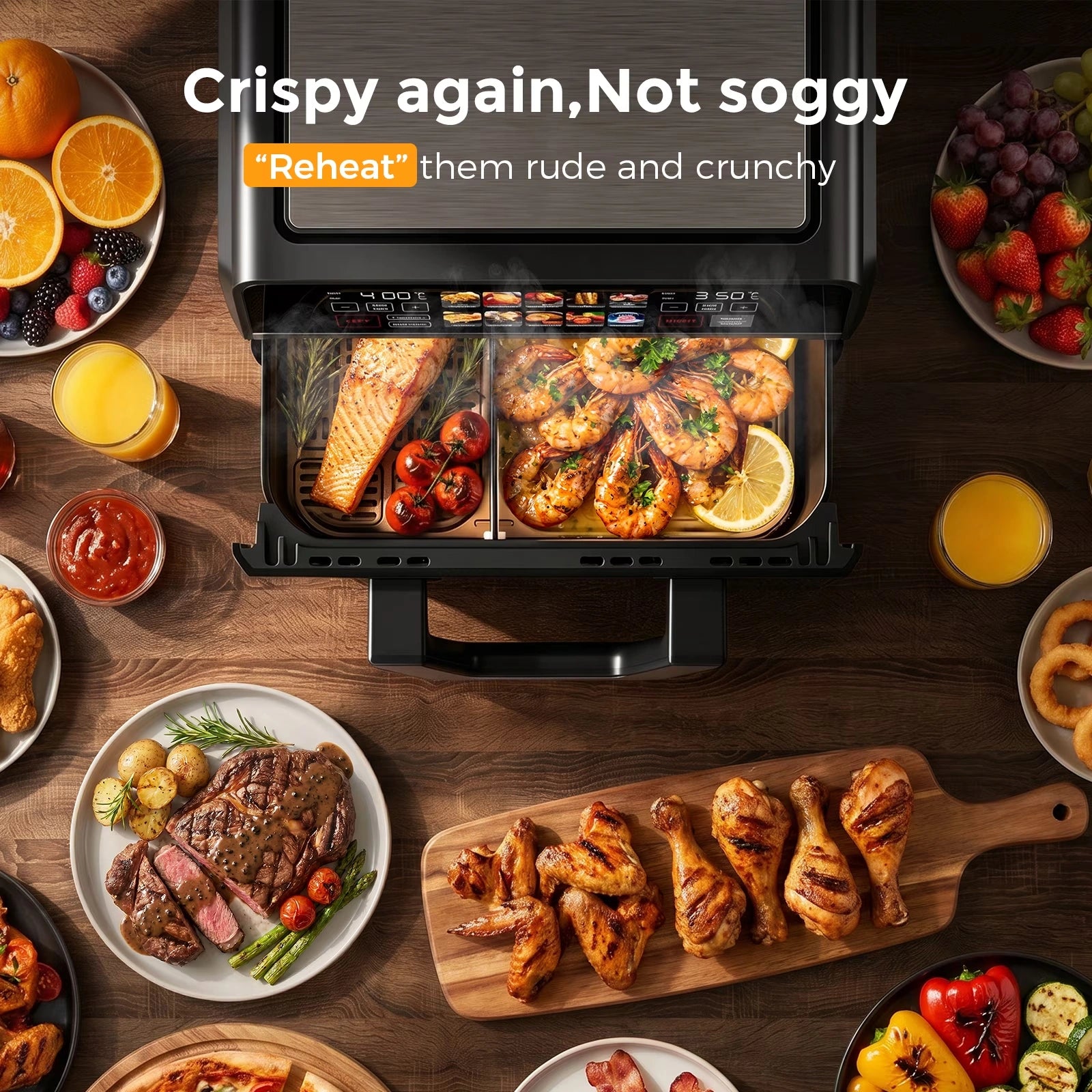 AF11 Dual Basket Air Fryer, 10QT Large Sync Finish Cooking Oven, 1600W
