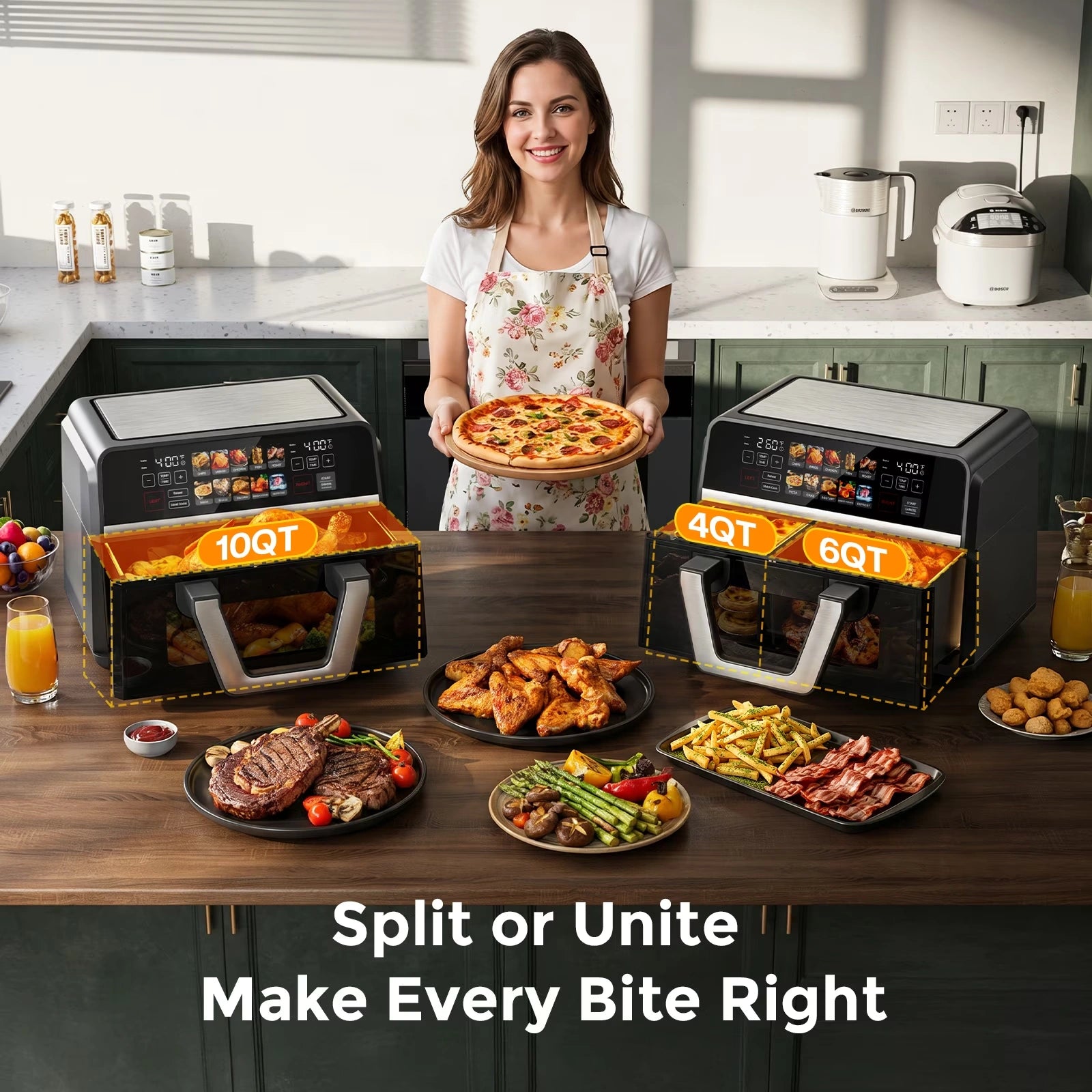 AF11 Dual Basket Air Fryer, 10QT Large Sync Finish Cooking Oven, 1600W
