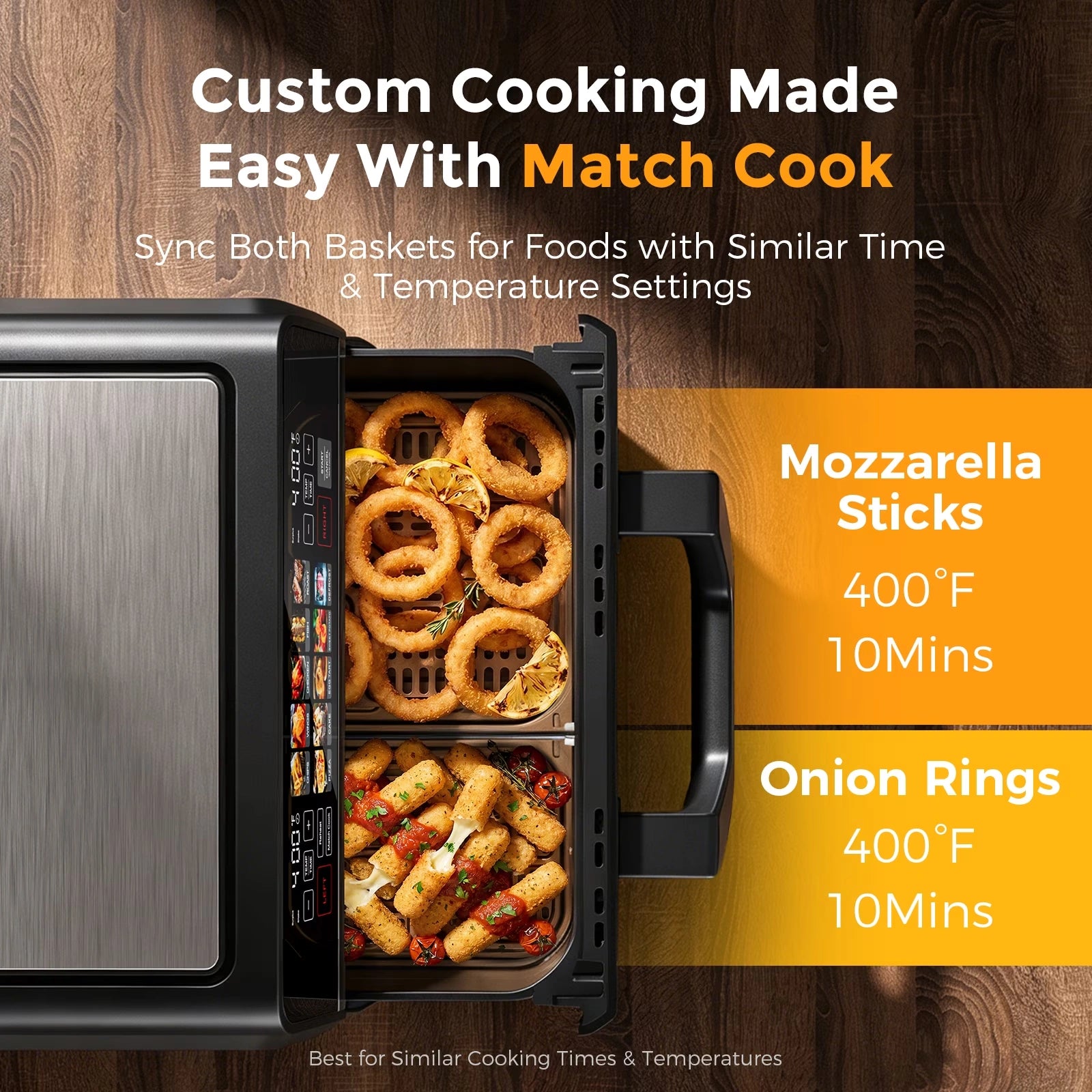 AF11 Dual Basket Air Fryer, 10QT Large Sync Finish Cooking Oven, 1600W