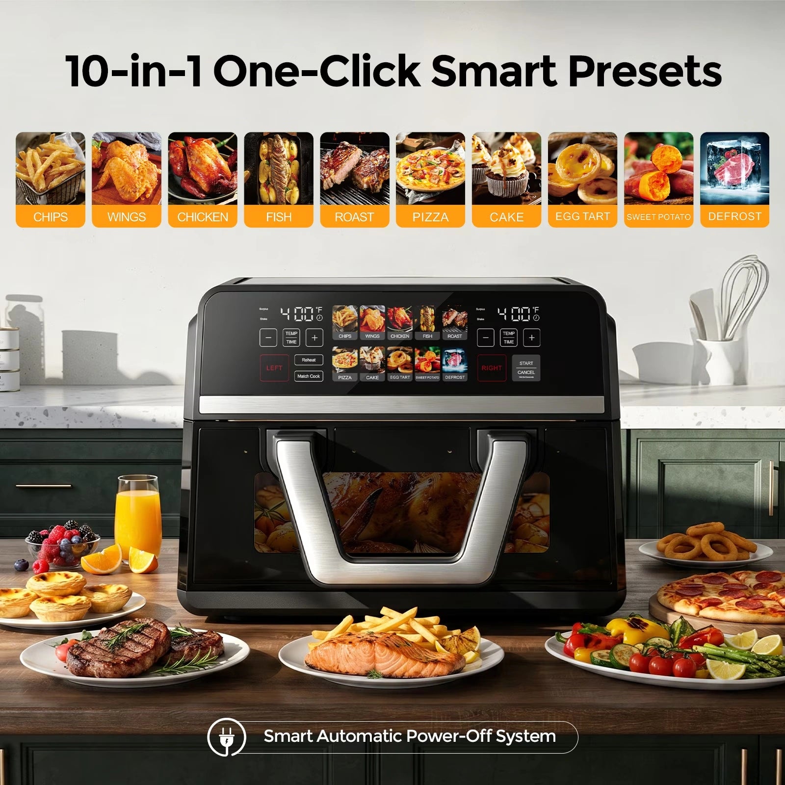 AF11 Dual Basket Air Fryer, 10QT Large Sync Finish Cooking Oven, 1600W